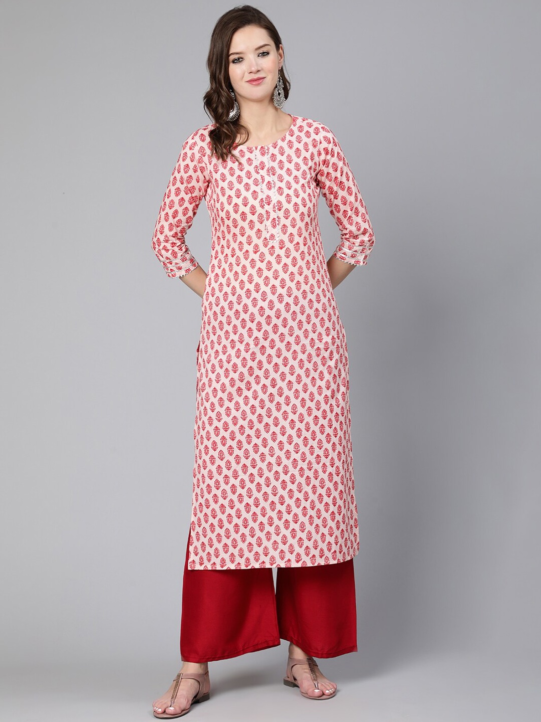 

Nayo Ethnic Motifs Printed Straight Pure Cotton Kurta, Pink