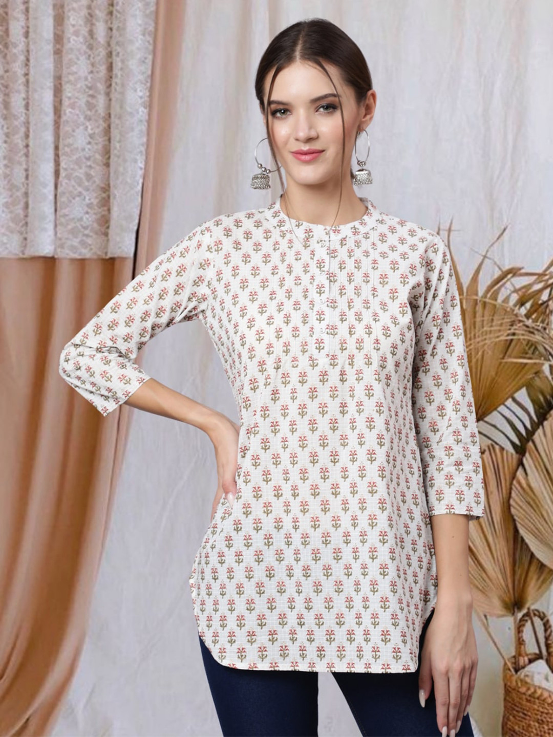 

Nayo Printed Cotton Ethnic Tunic, Off white