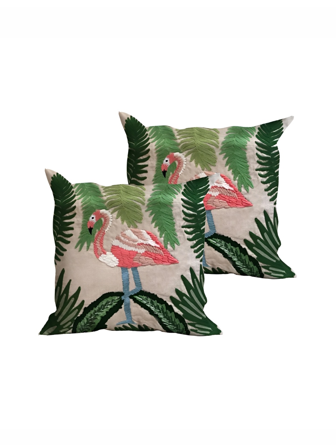 

SHADES of LIFE Beige & Green 2 Pieces Floral Square Cushion Covers