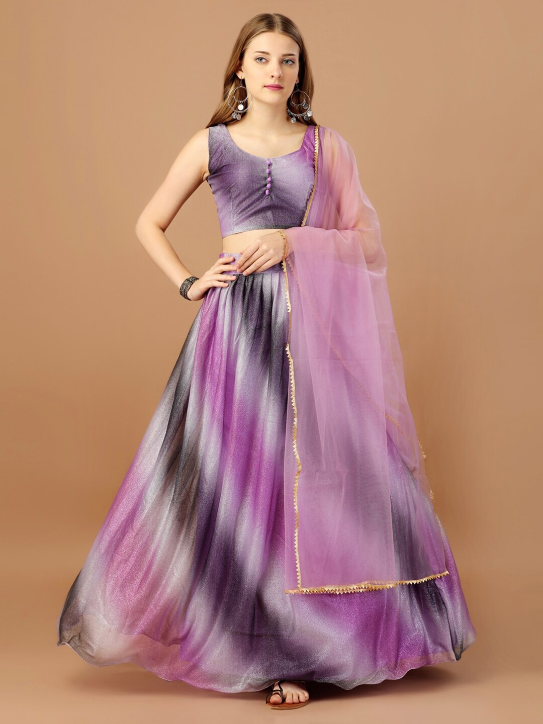 

Mitera Printed Semi-Stitched Lehenga & Unstitched Blouse With Dupatta, Purple