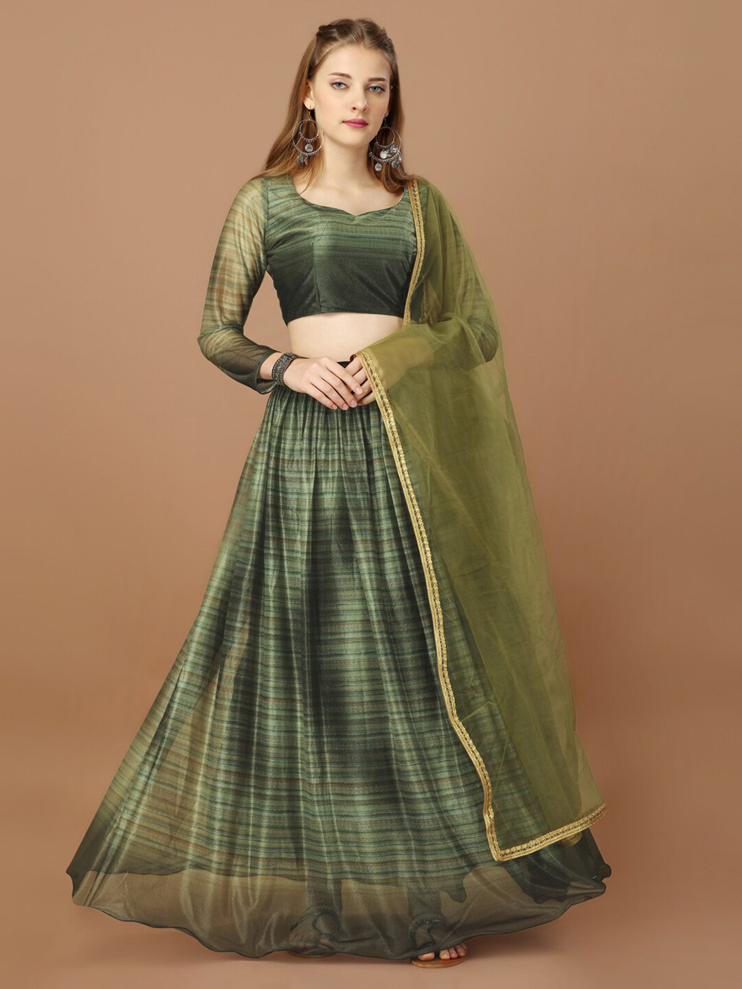 

Mitera Printed Semi-Stitched Lehenga & Unstitched Blouse With Dupatta, Green