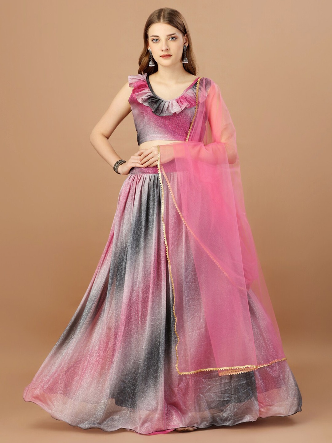

Mitera Printed Semi-Stitched Lehenga & Unstitched Blouse With Dupatta, Pink