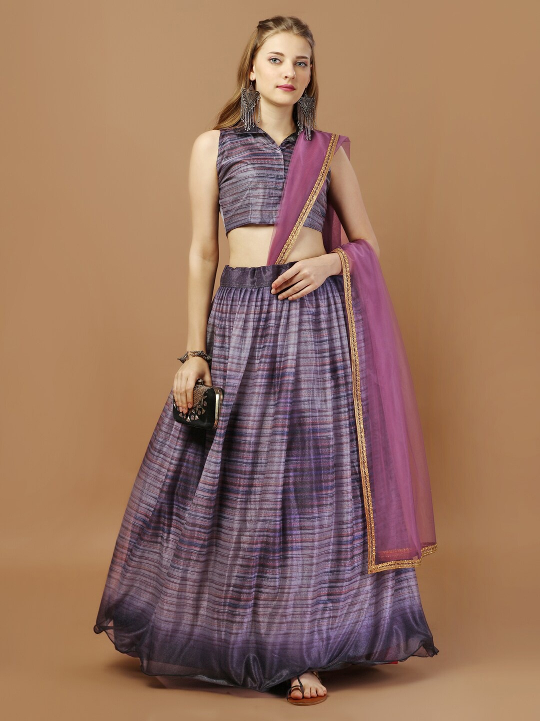 

Mitera Printed Semi-Stitched Lehenga & Unstitched Blouse With Dupatta, Purple