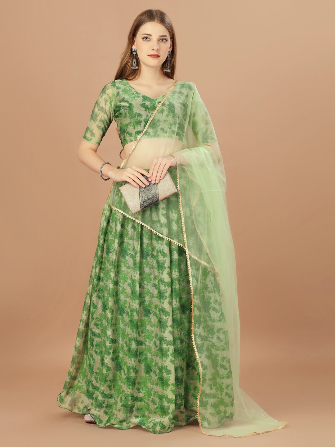 

Mitera Printed Semi-Stitched Lehenga & Unstitched Blouse With Dupatta, Green