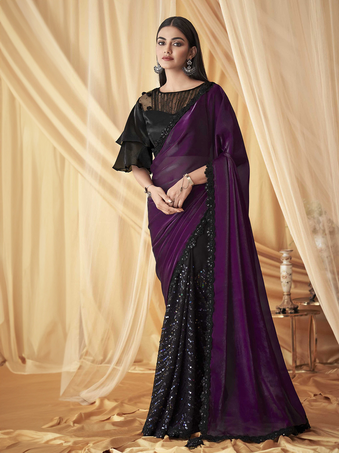 

Mitera Embellished Sequinned Saree, Purple