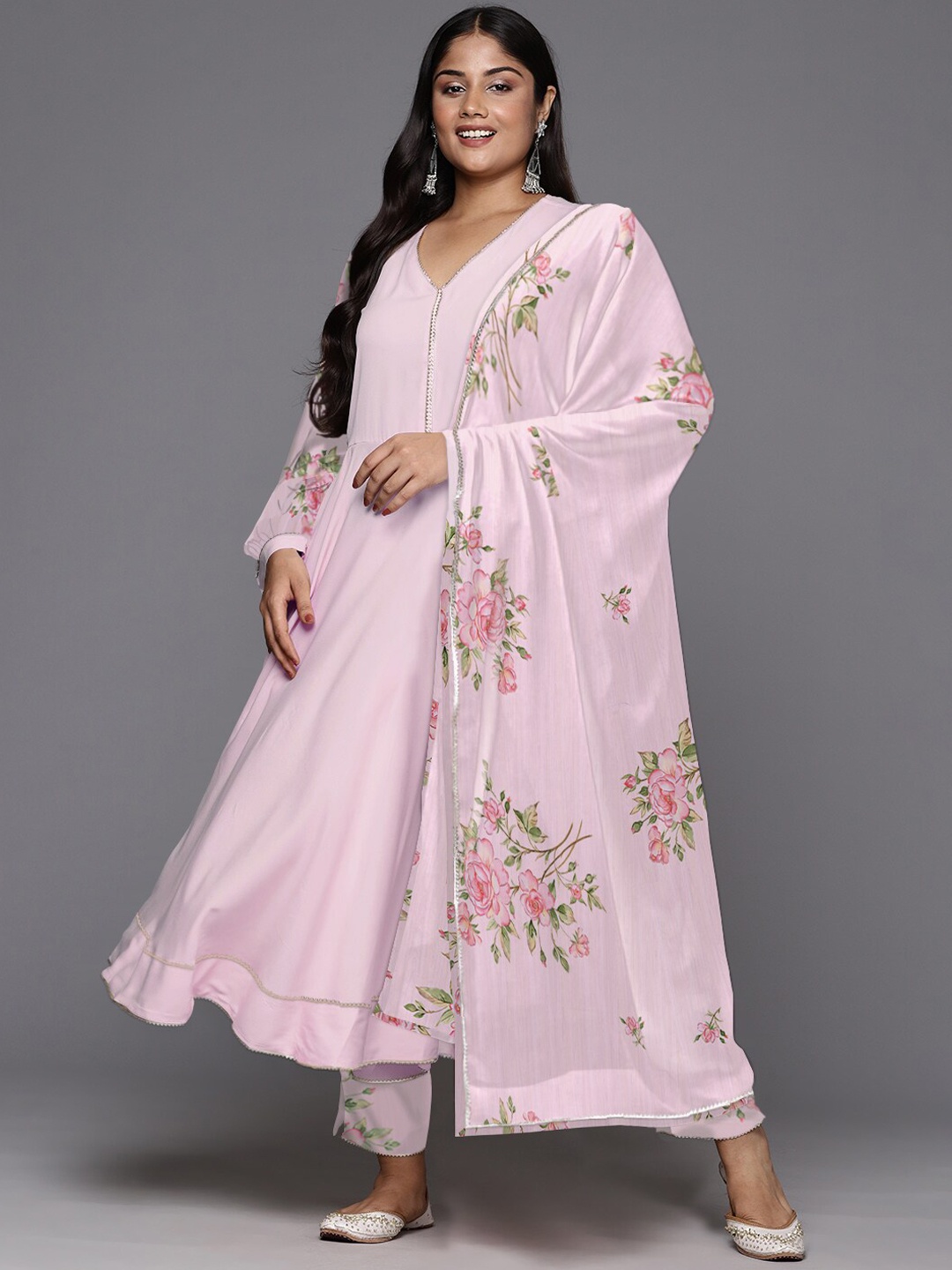 

A PLUS BY AHALYAA Plus Size Gotta Patti Anarkali Kurta Set, Pink