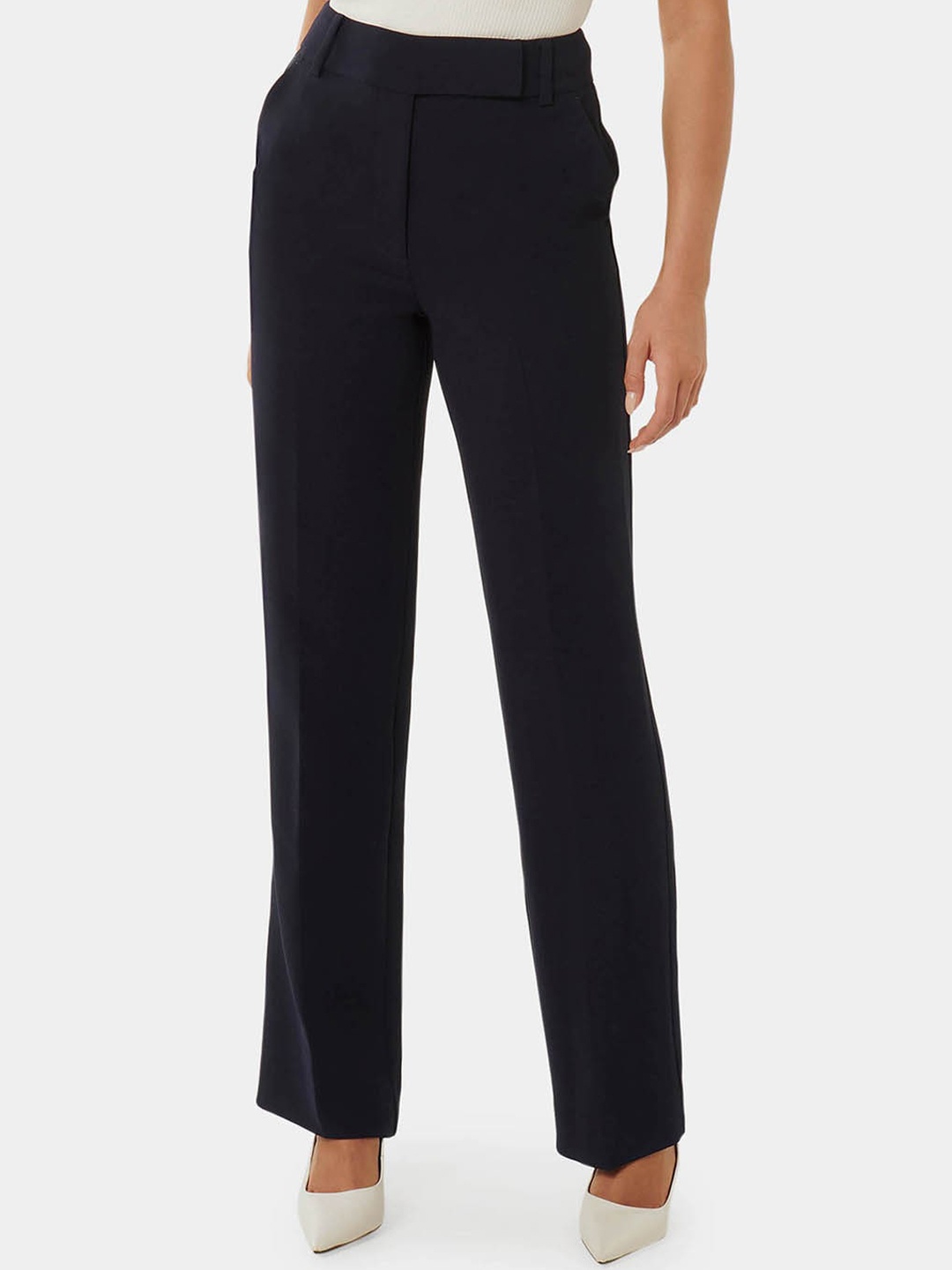 

Forever New Women Relaxed Straight Leg Straight Fit High-Rise Trousers, Navy blue