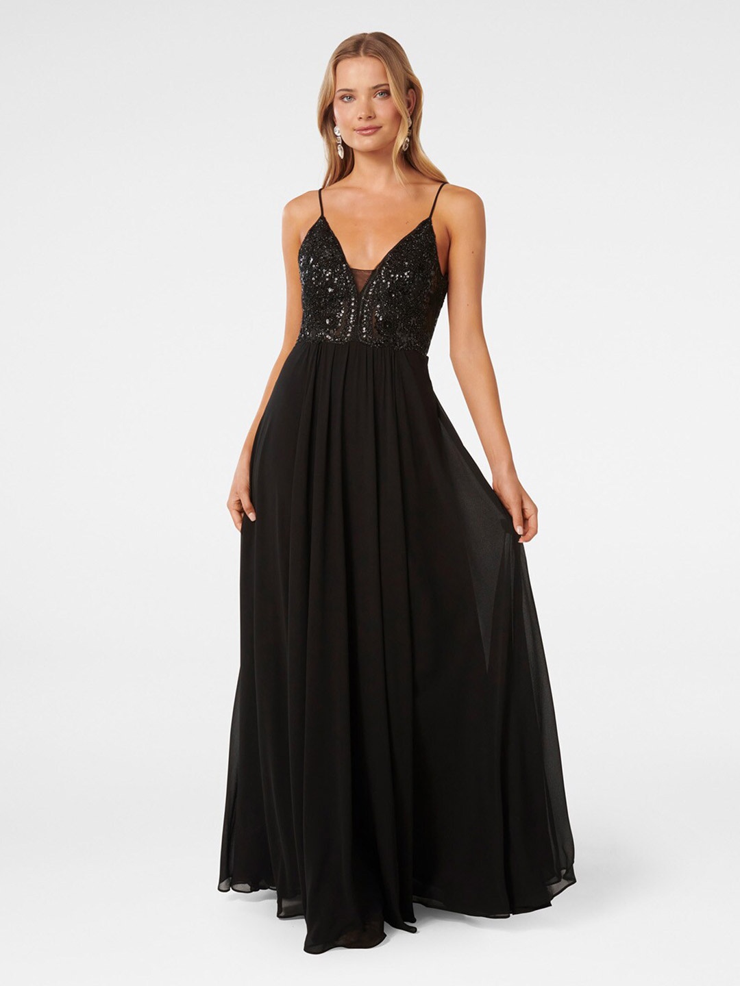 

Forever New Embellished Sequinned Shoulder Straps Maxi Dress, Black