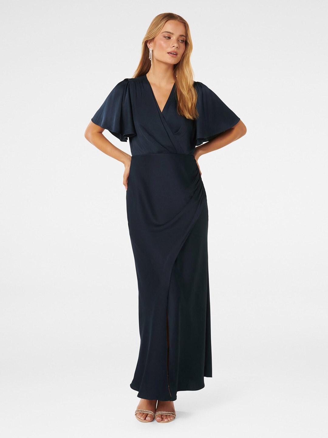 

Forever New V-Neck Satin Maxi Dress, Navy blue