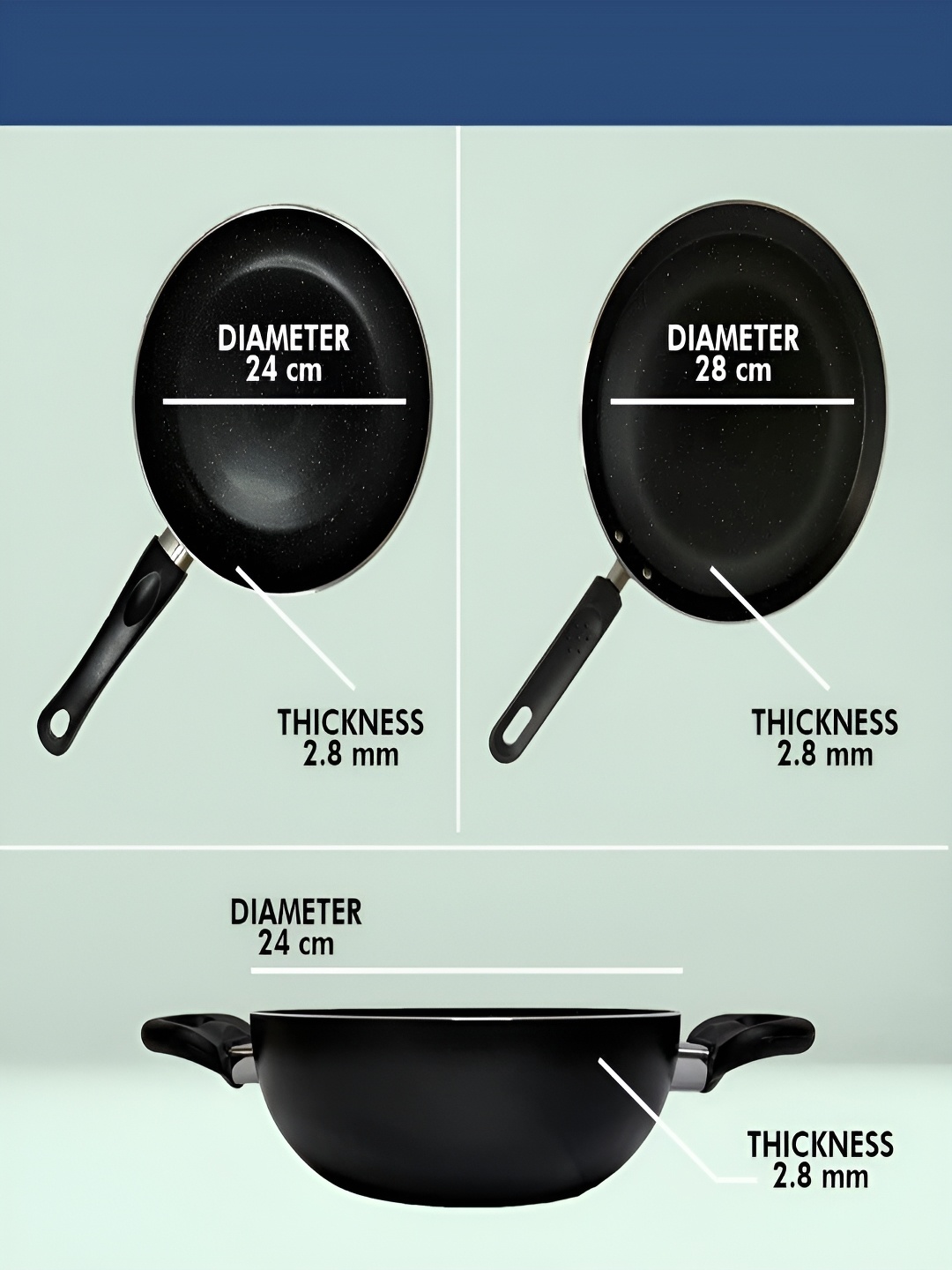 

Kuber Industries Black 3 Pieces Stainless Steel Non Stick Induction Cookware Set