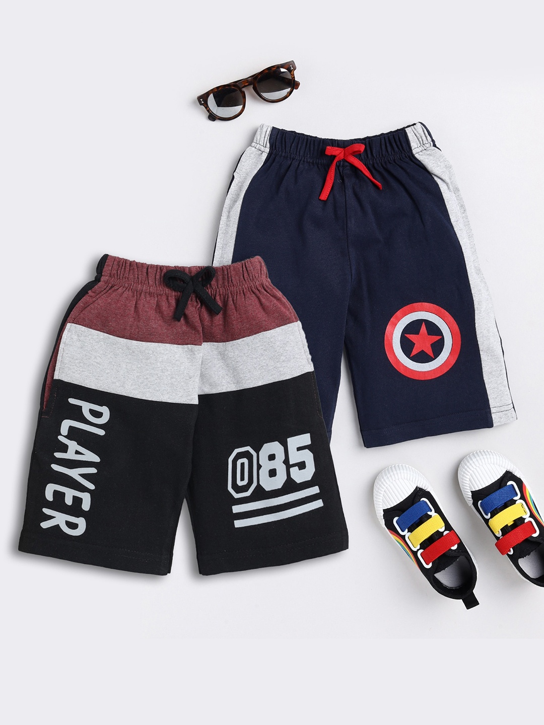 Toonyport Boys Pack Of 2 Typography Printed Cotton Shorts, Blue