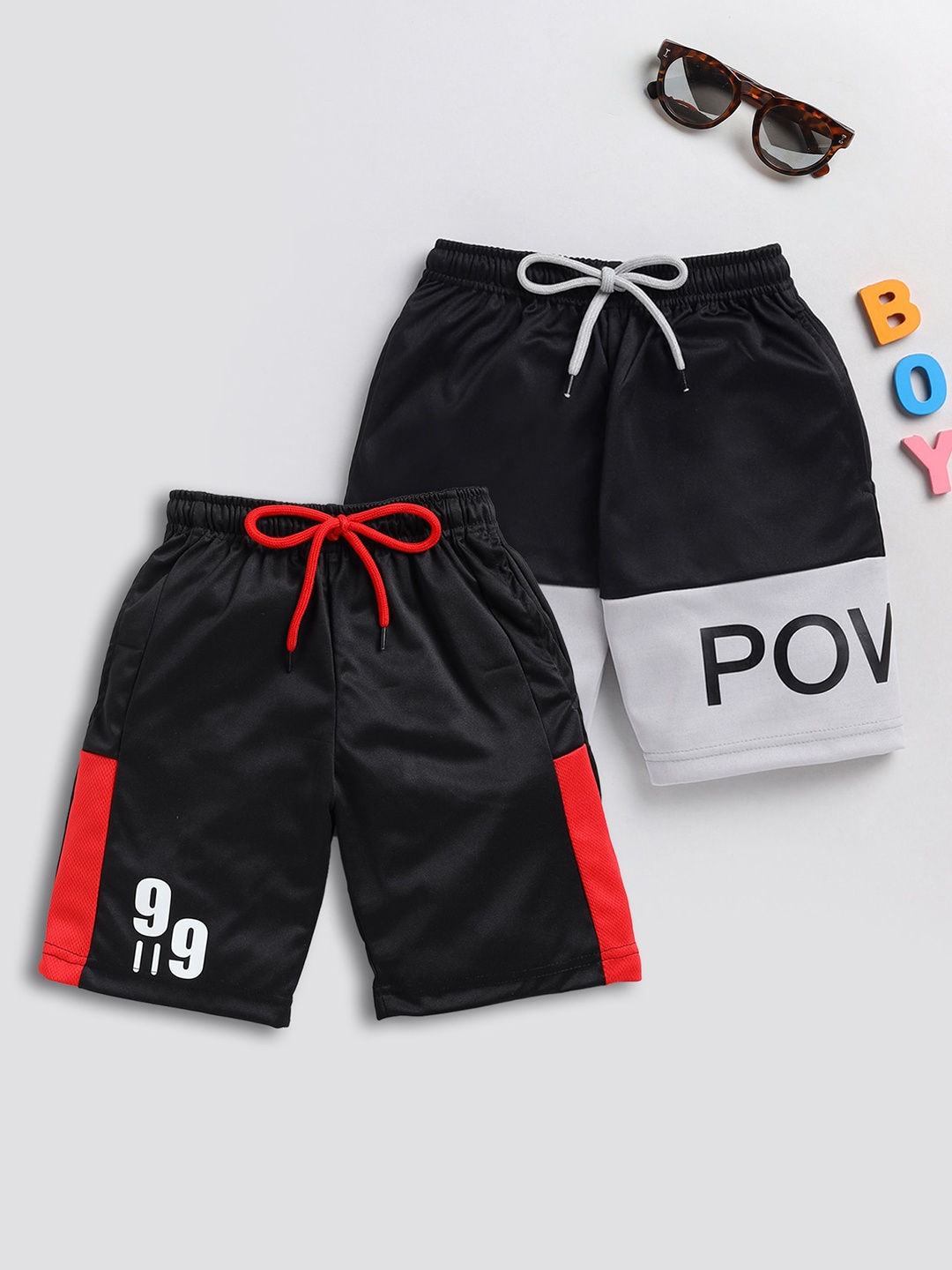

Toonyport Boys Pack of 2 Colourblocked Cotton Shorts, Black