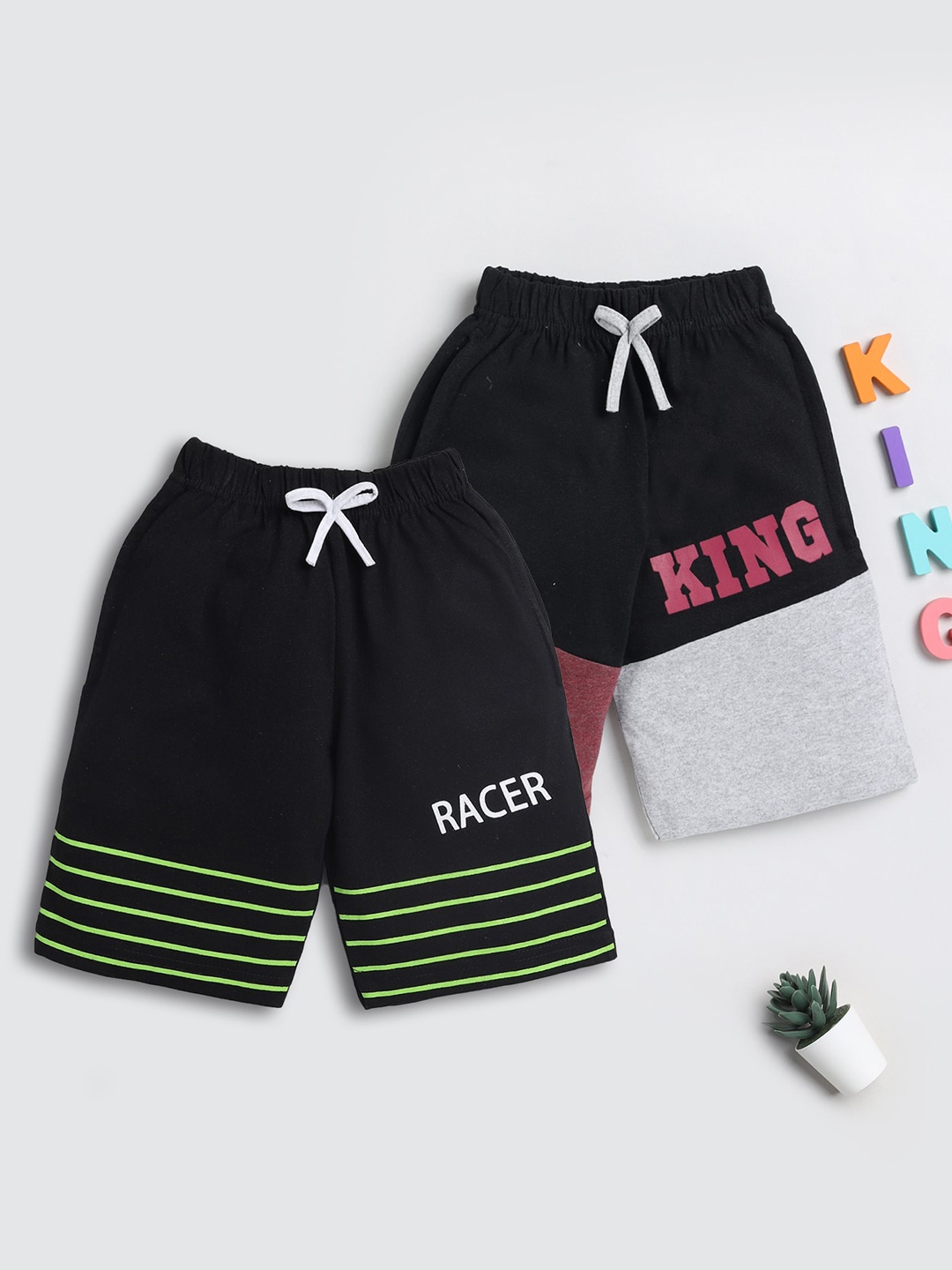 

Toonyport Boys Pack Of 2 Colourblocked Printed Cotton Shorts, Black