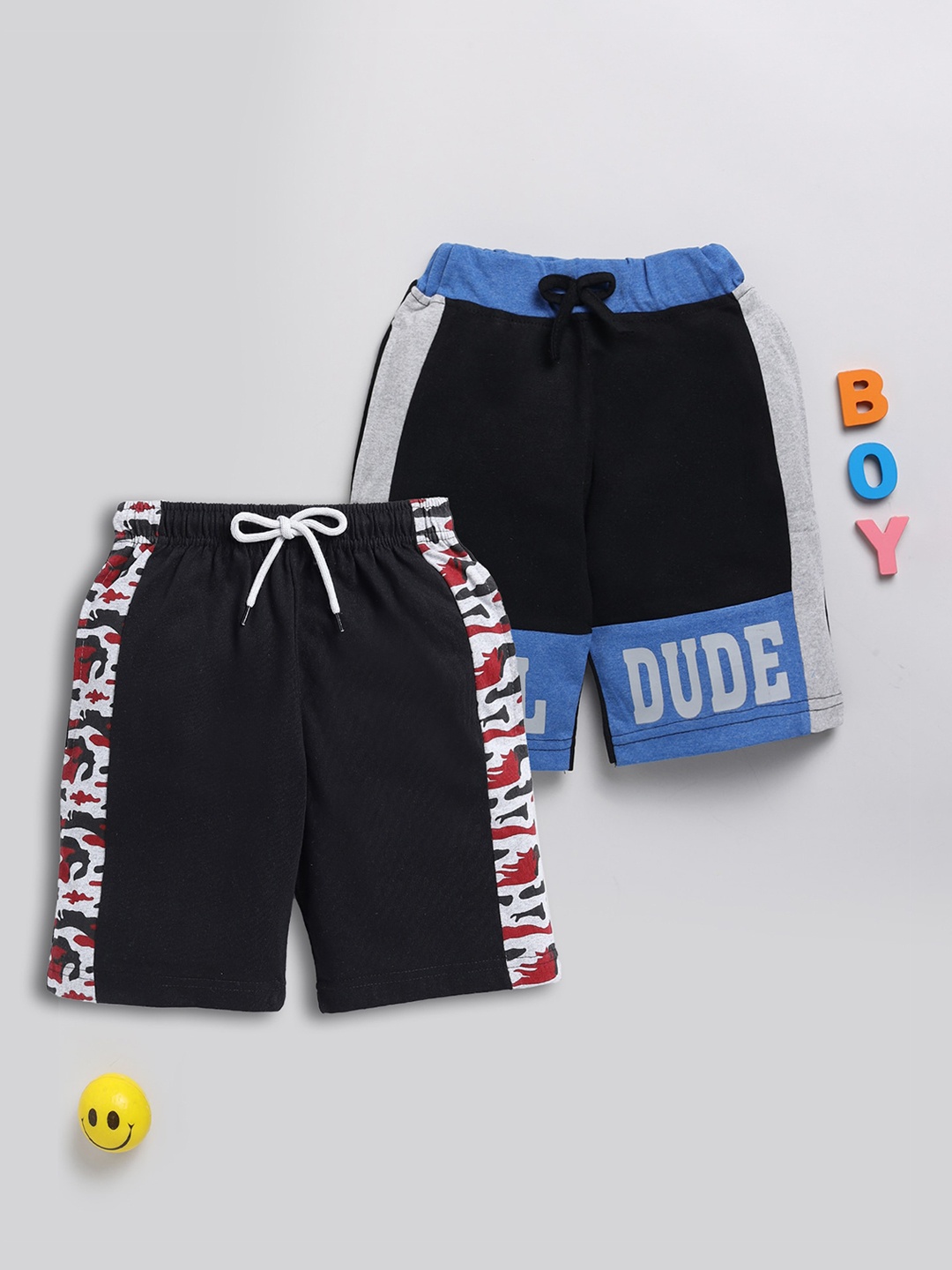 

Toonyport Boys Pack of 2 Printed Cotton Shorts, Black