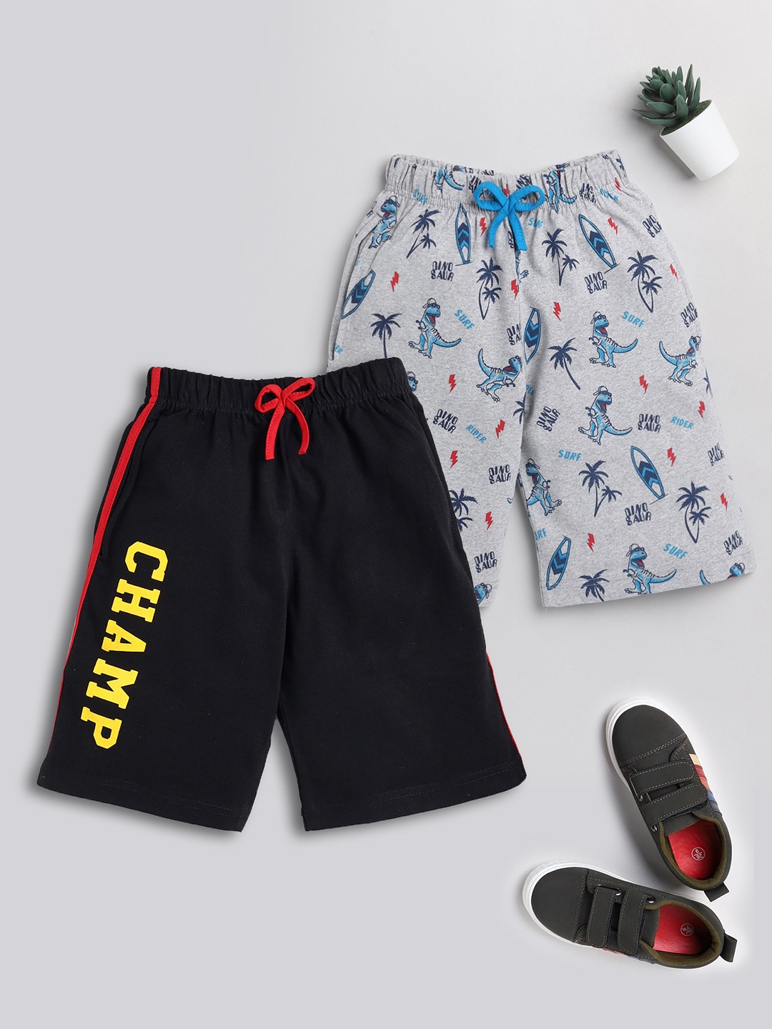 

Toonyport Boys Pack of 2 Printed Cotton Shorts, Black
