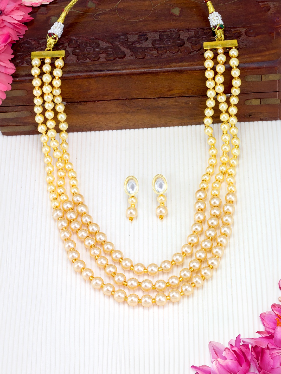 

PRIVIU Gold-Plated Pearl-Beaded Jewellery Set