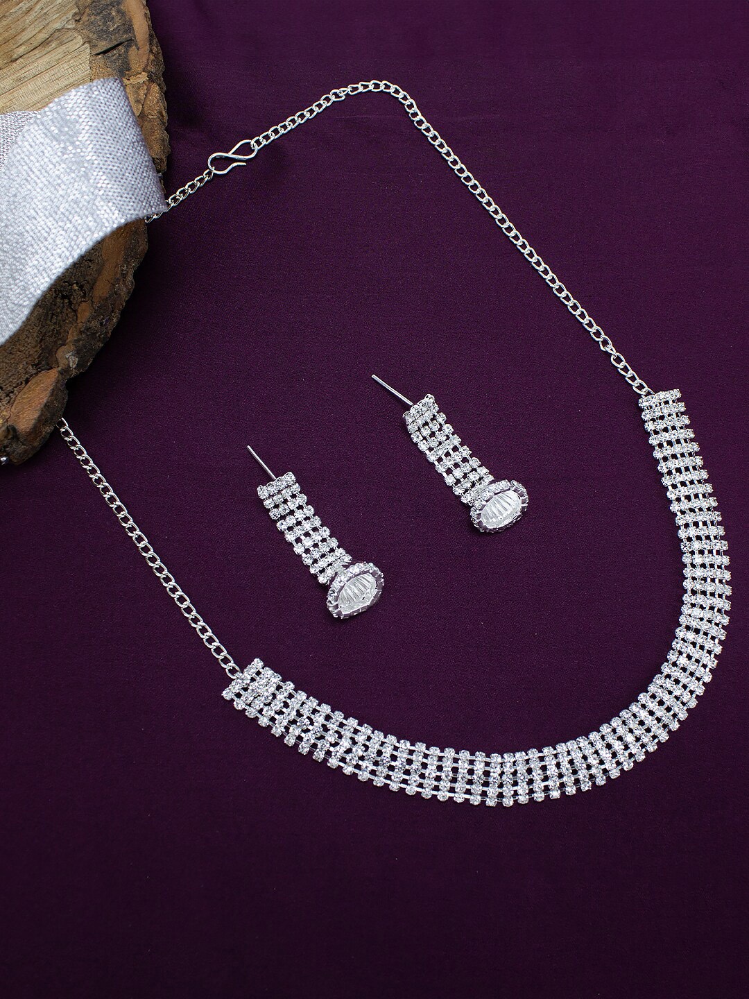 

PRIVIU Silver Plated CZ Studded Jewellery Set
