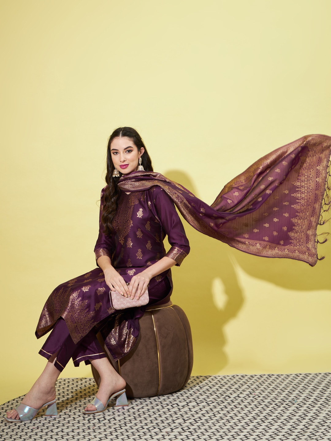 

VredeVogel Regular Kurta with Trousers & With Dupatta, Purple