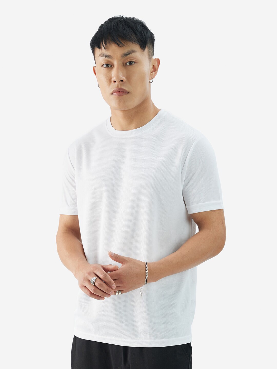 

The Souled Store White Round Neck Casual Knitted T-shirt