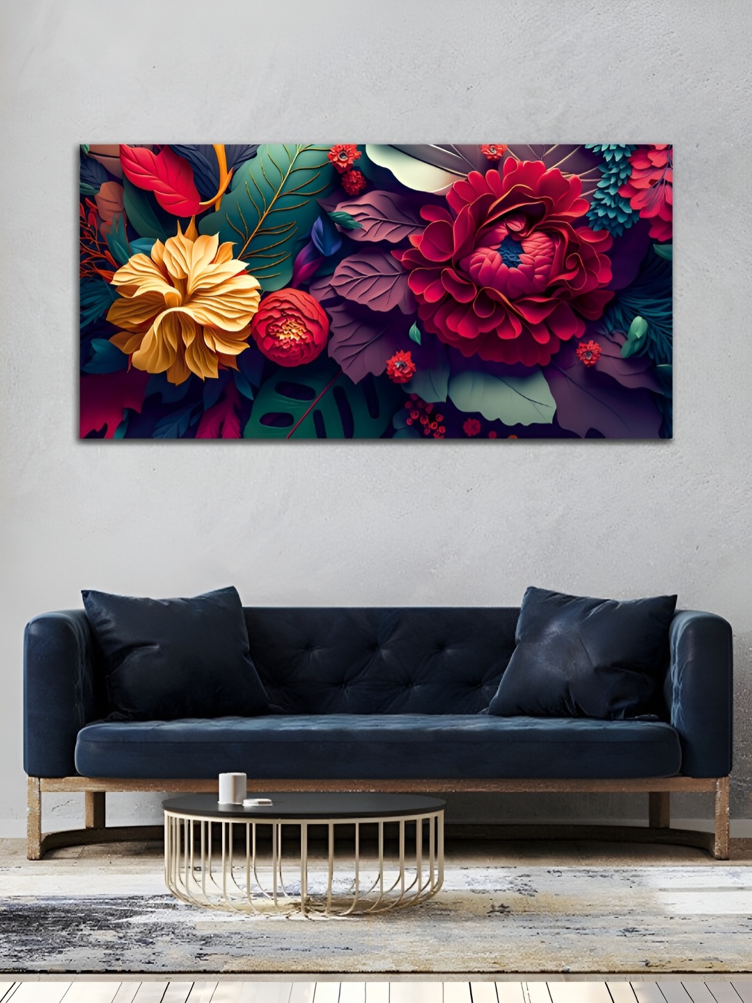 

MITHILA Handicrafts Red & Green Flowers Canvas Wall Art