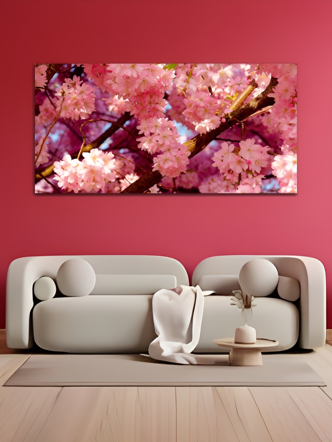 

MITHILA Handicrafts Pink & Brown Flowers Canvas Painting Wall Art