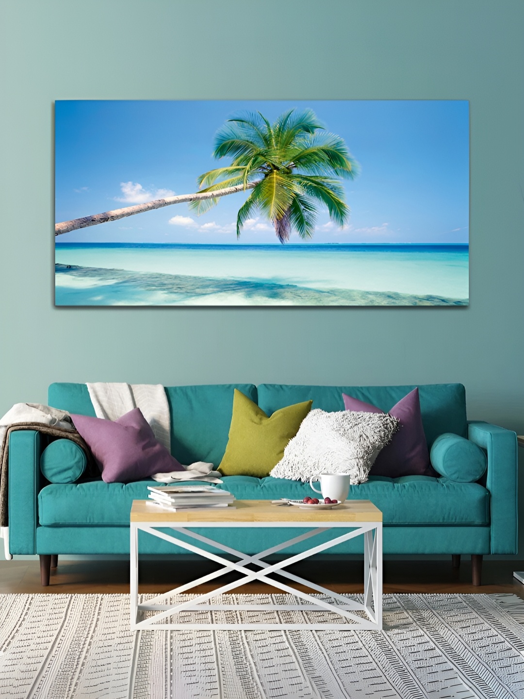 

MITHILA Handicrafts Blue & Green Beach Canvas Painting Wall Art