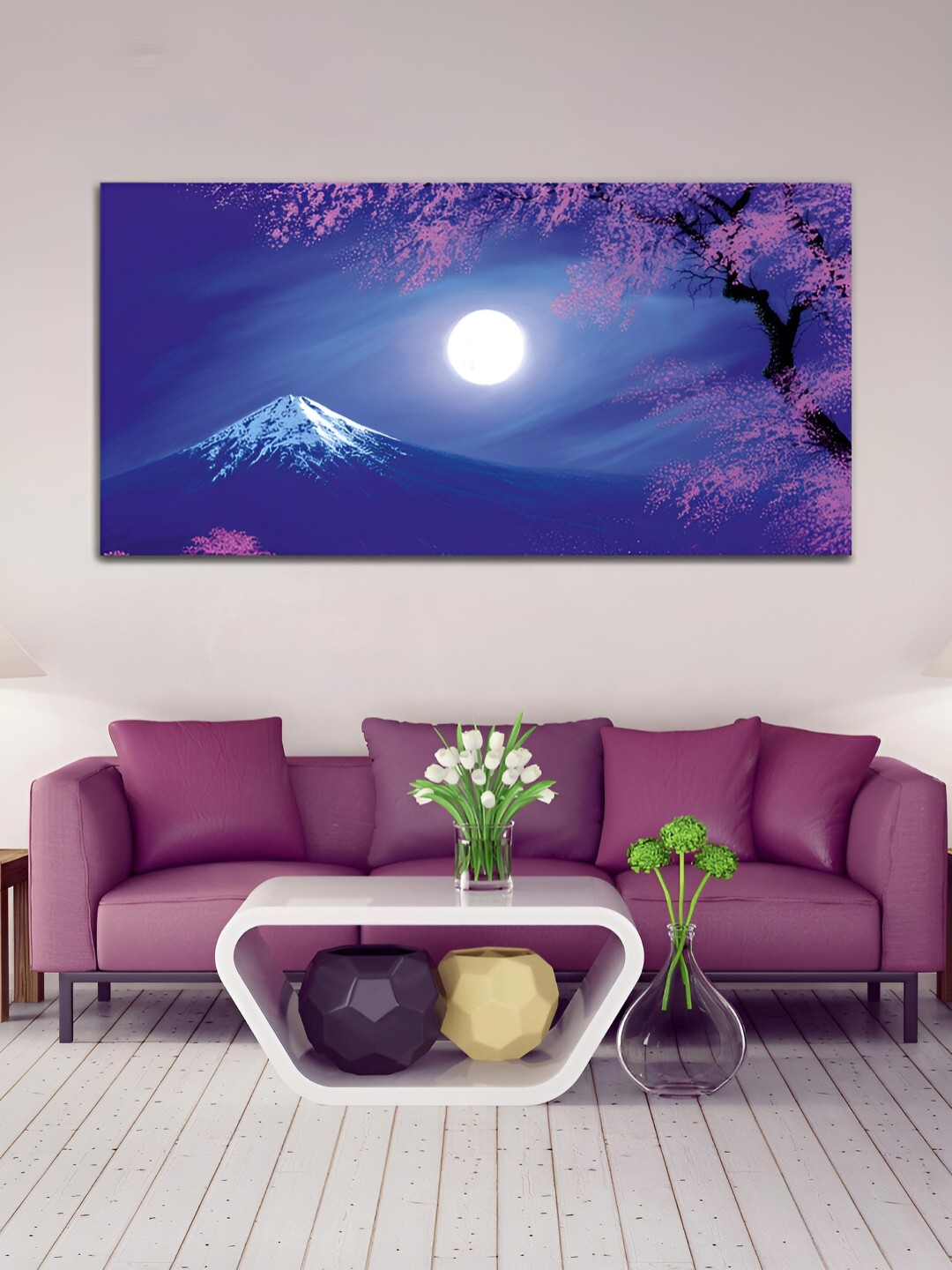 

MITHILA Handicrafts Blue & Pink Beautiful Moon Canvas Painting Wall Art