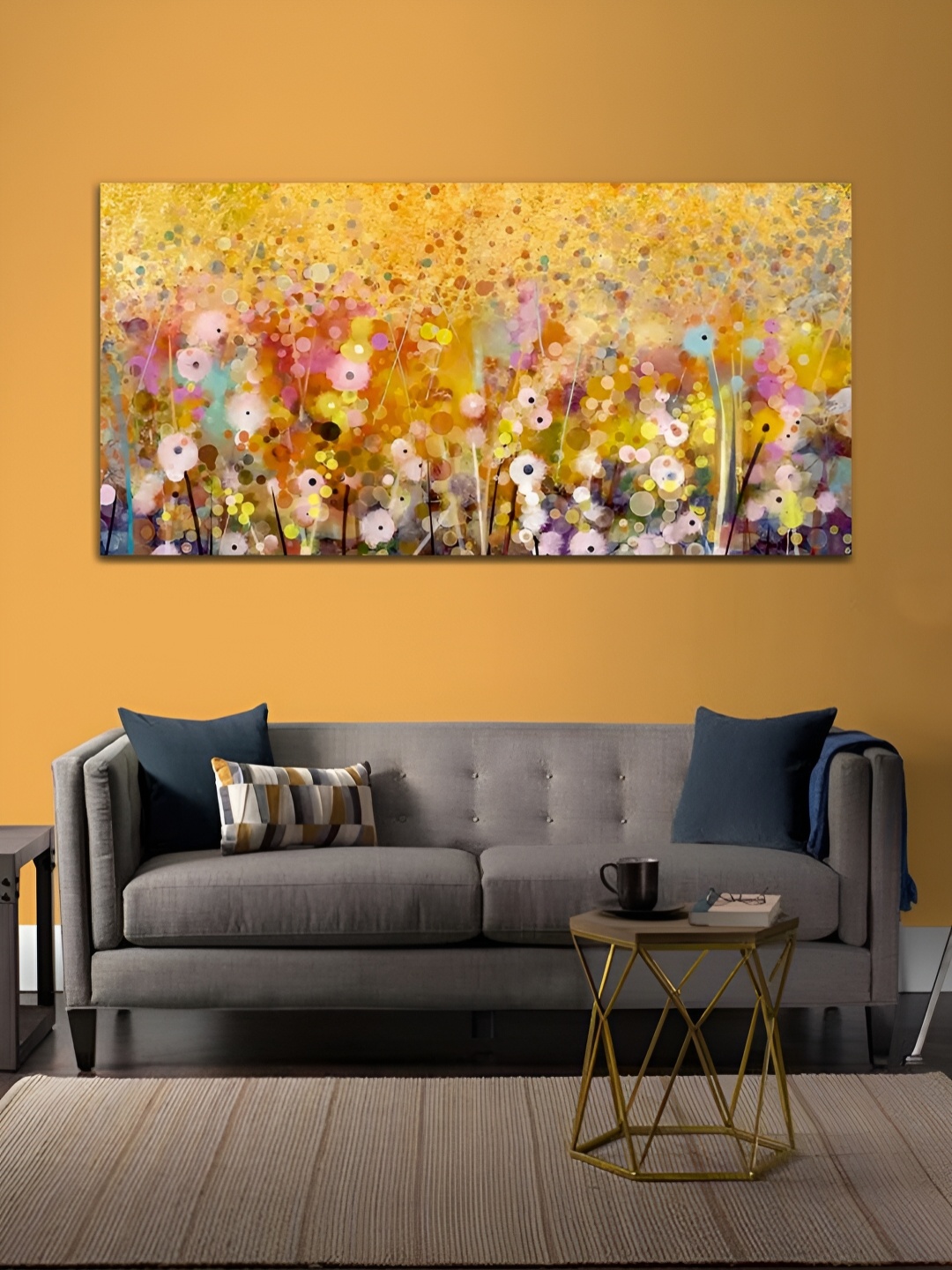 

MITHILA Handicrafts Yellow & White Flowers Canvas Painting Wall Art