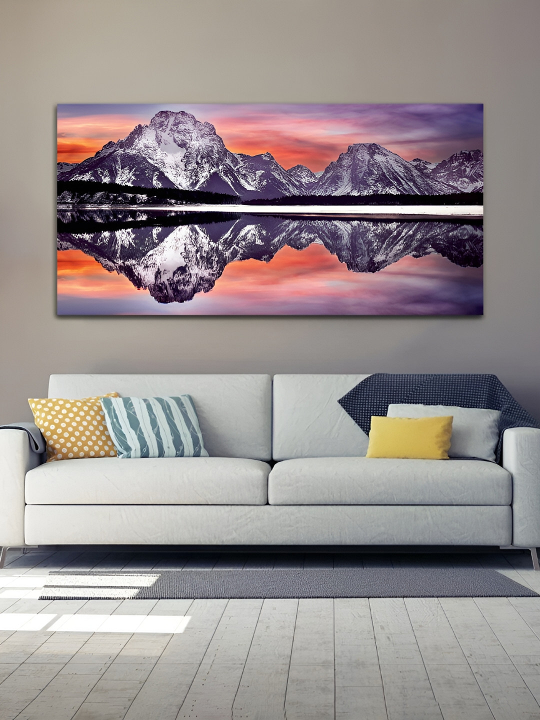 

MITHILA Handicrafts Grey & White Mountain River Canvas Wall Art