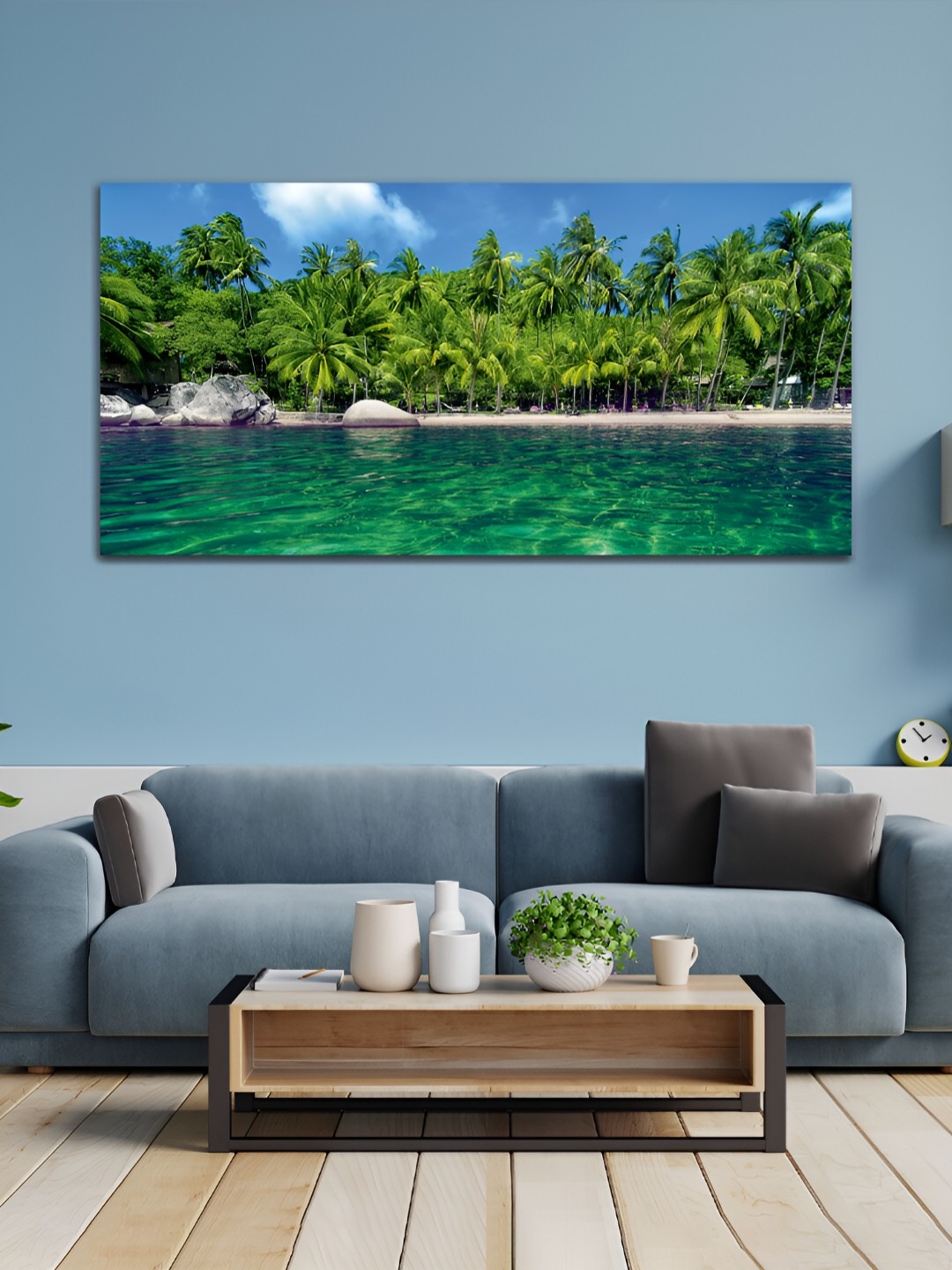 

MITHILA Handicrafts Blue & Green Beach Canvas Painting Wall Art