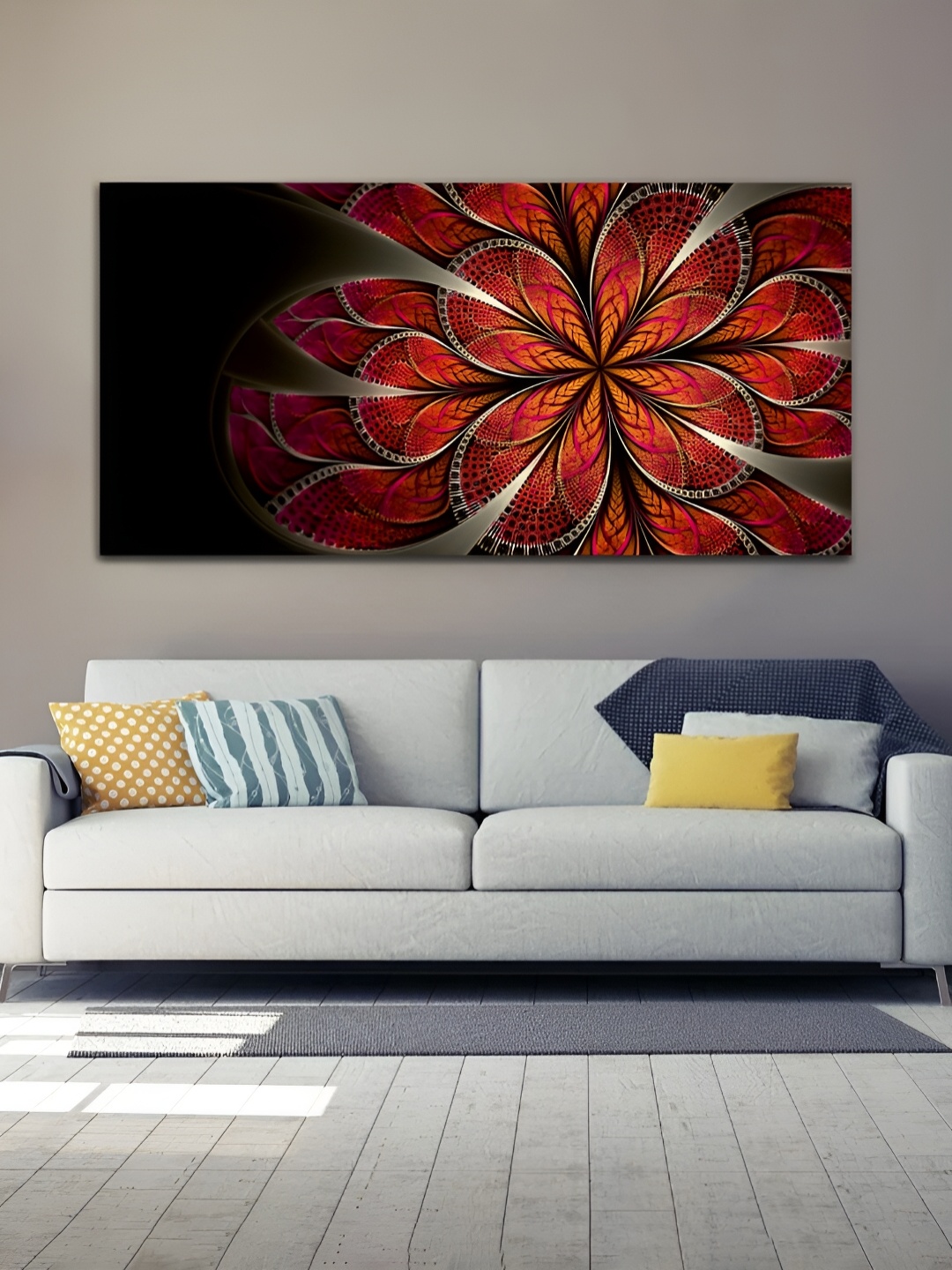 

MITHILA Handicrafts Red & Black Flowers Canvas Wall Art