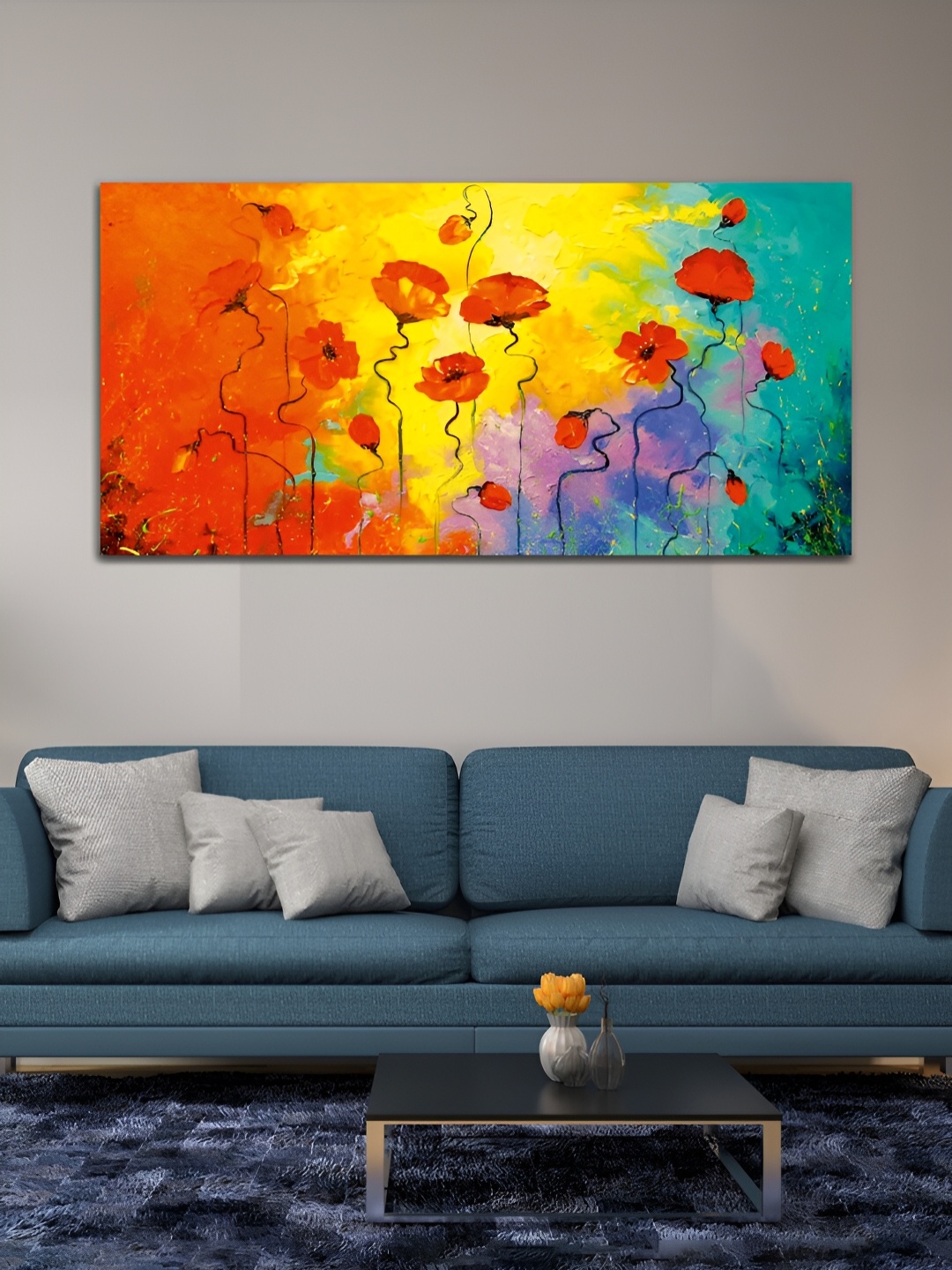 

MITHILA Handicrafts Orange & Yellow Flowers Canvas Painting Wall Art
