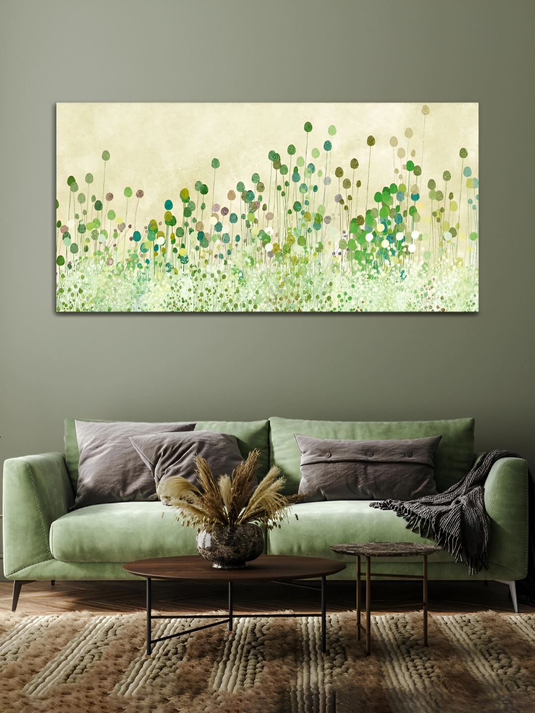 

MITHILA Handicrafts Beige & Green Vintage Flowers Canvas Painting Wall Art