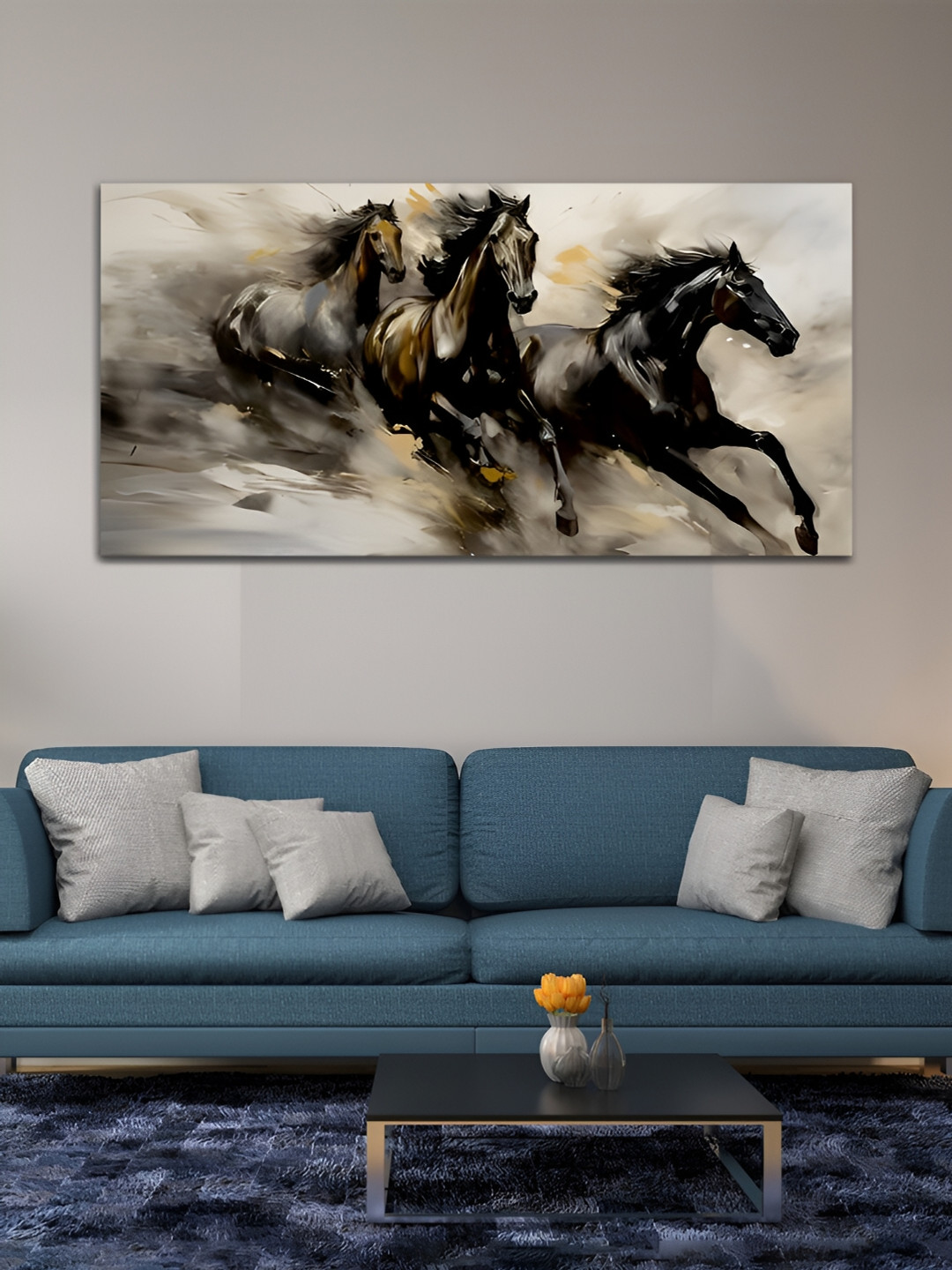 

MITHILA Handicrafts White & Black Horse Canvas Painting Wall Art