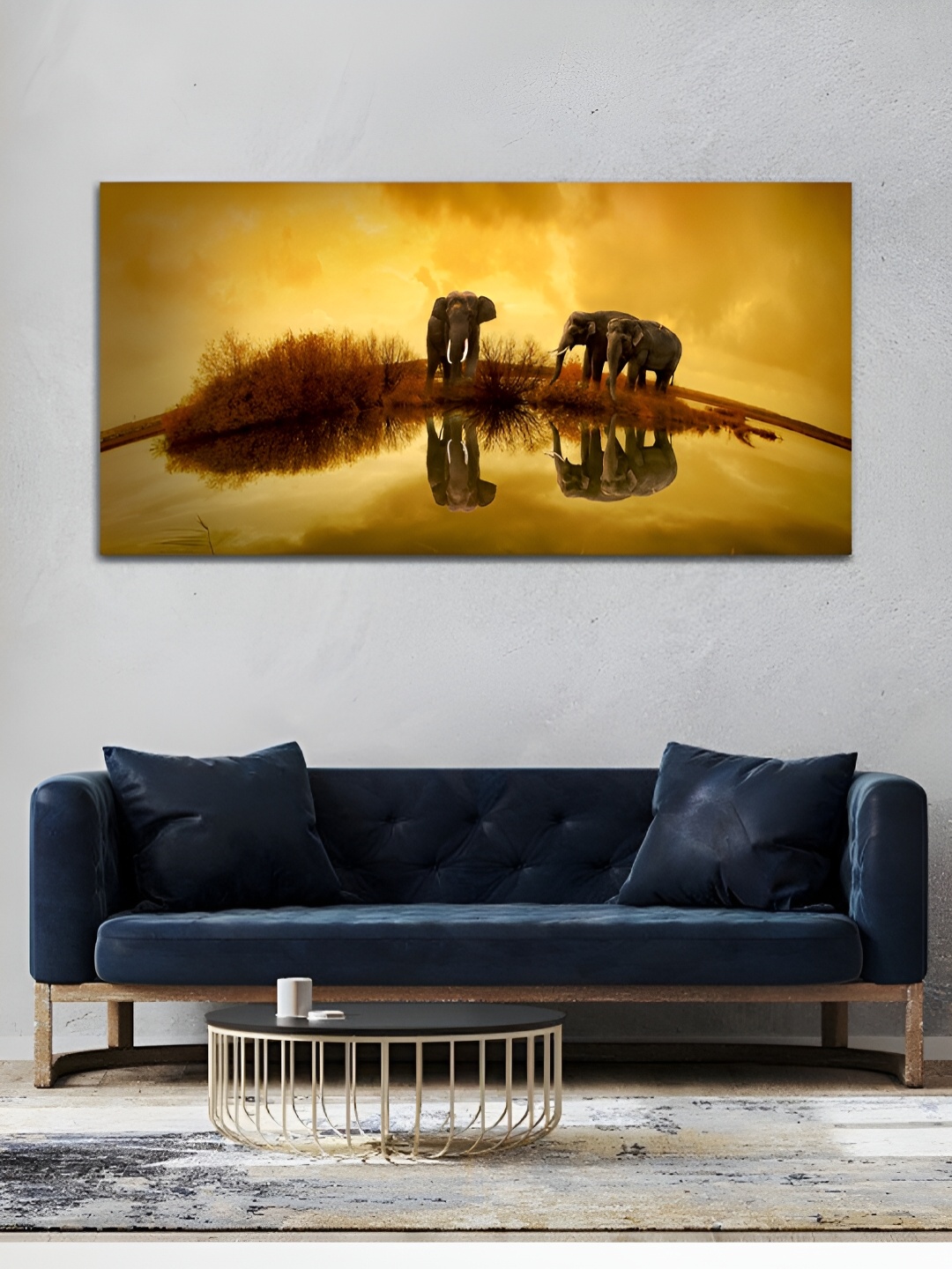 

MITHILA Handicrafts Mustard & Brown Elephant Canvas Painting Wall Art