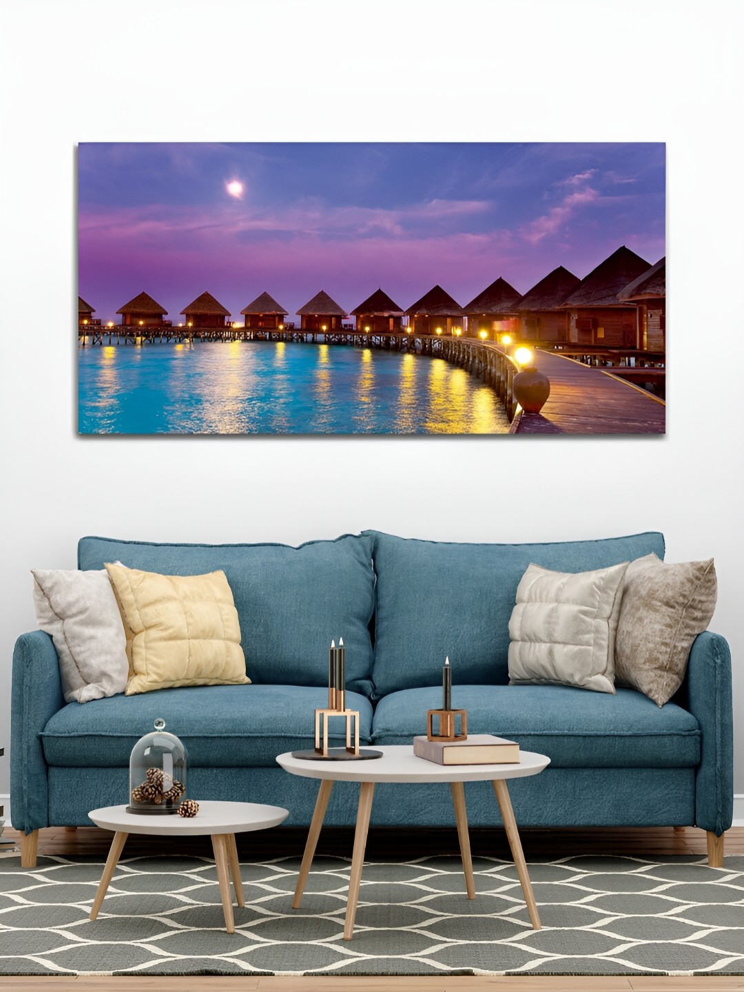 

MITHILA Handicrafts Blue & Purple Maldives Beach Canvas Wall Art