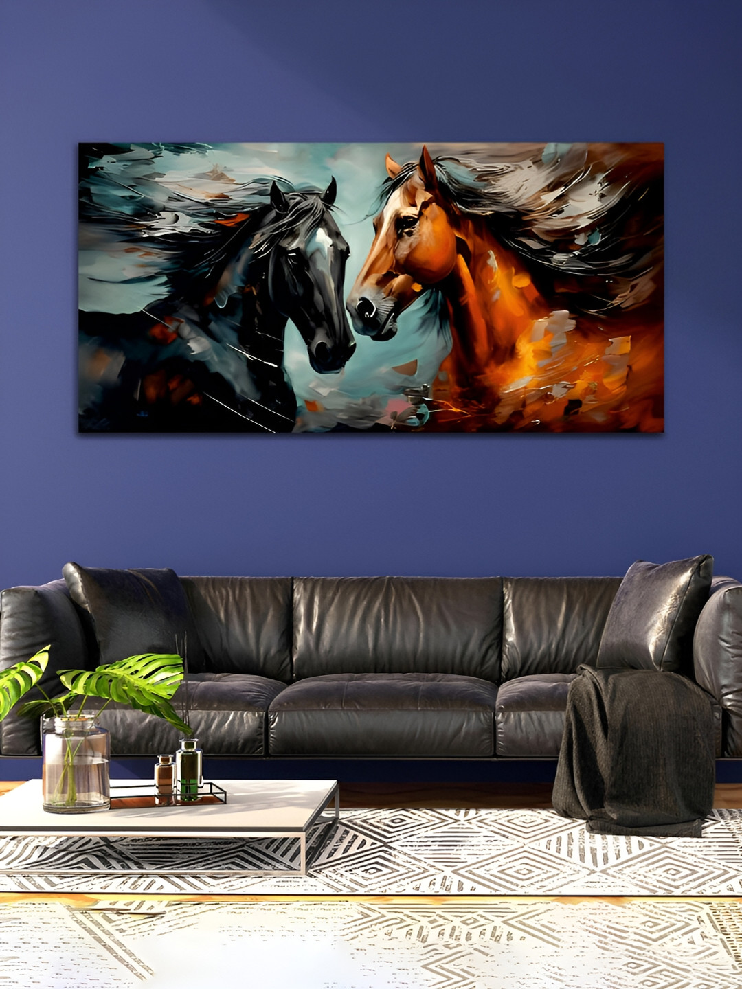 

MITHILA Handicrafts Black & Brown Abstract Horses Canvas Painting Wall Art