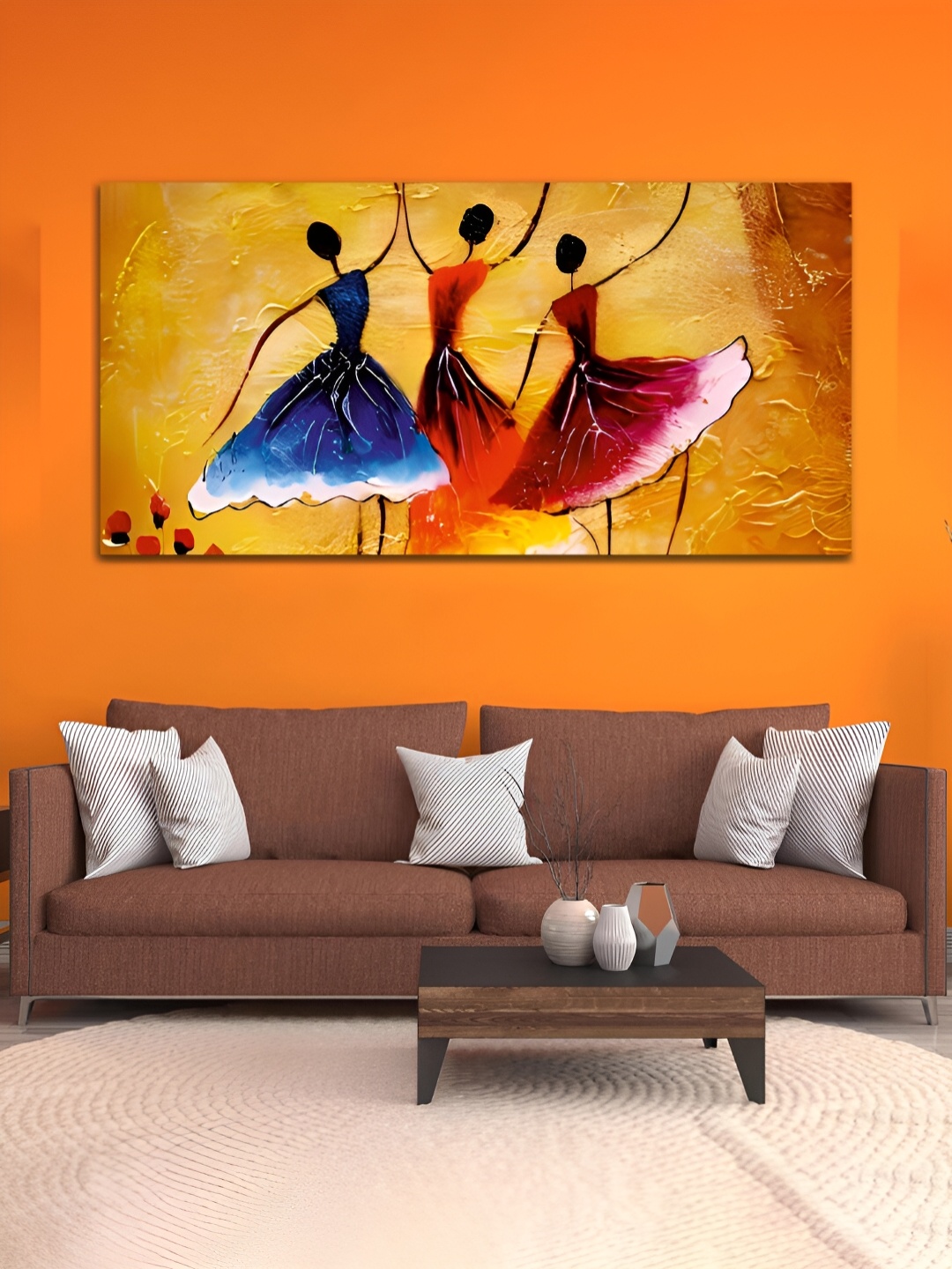 

MITHILA Handicrafts Yellow & Blue Warli Canvas Wall Art