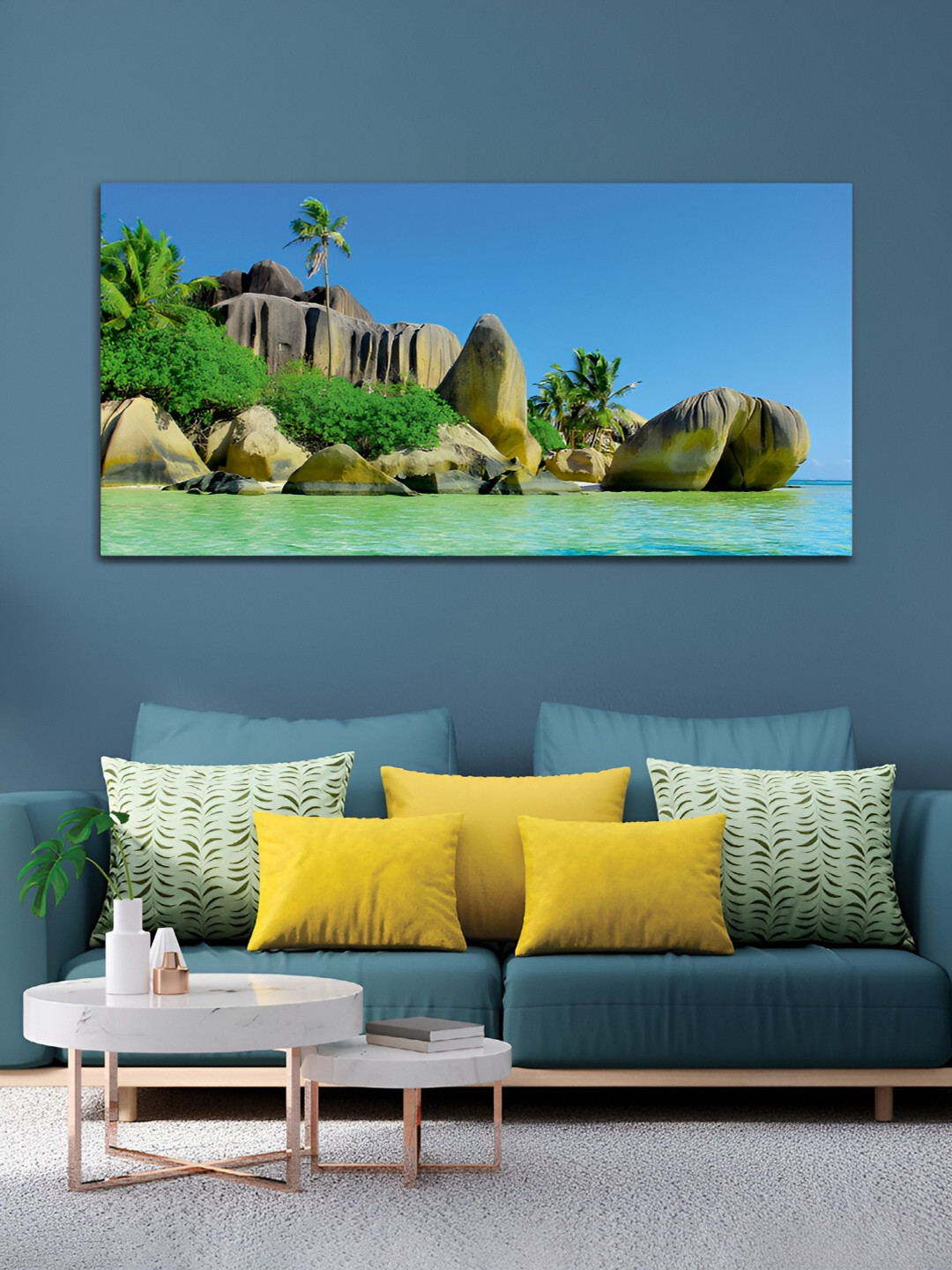 

MITHILA Handicrafts Blue & Green Tree & River Canvas Painting Wall Art