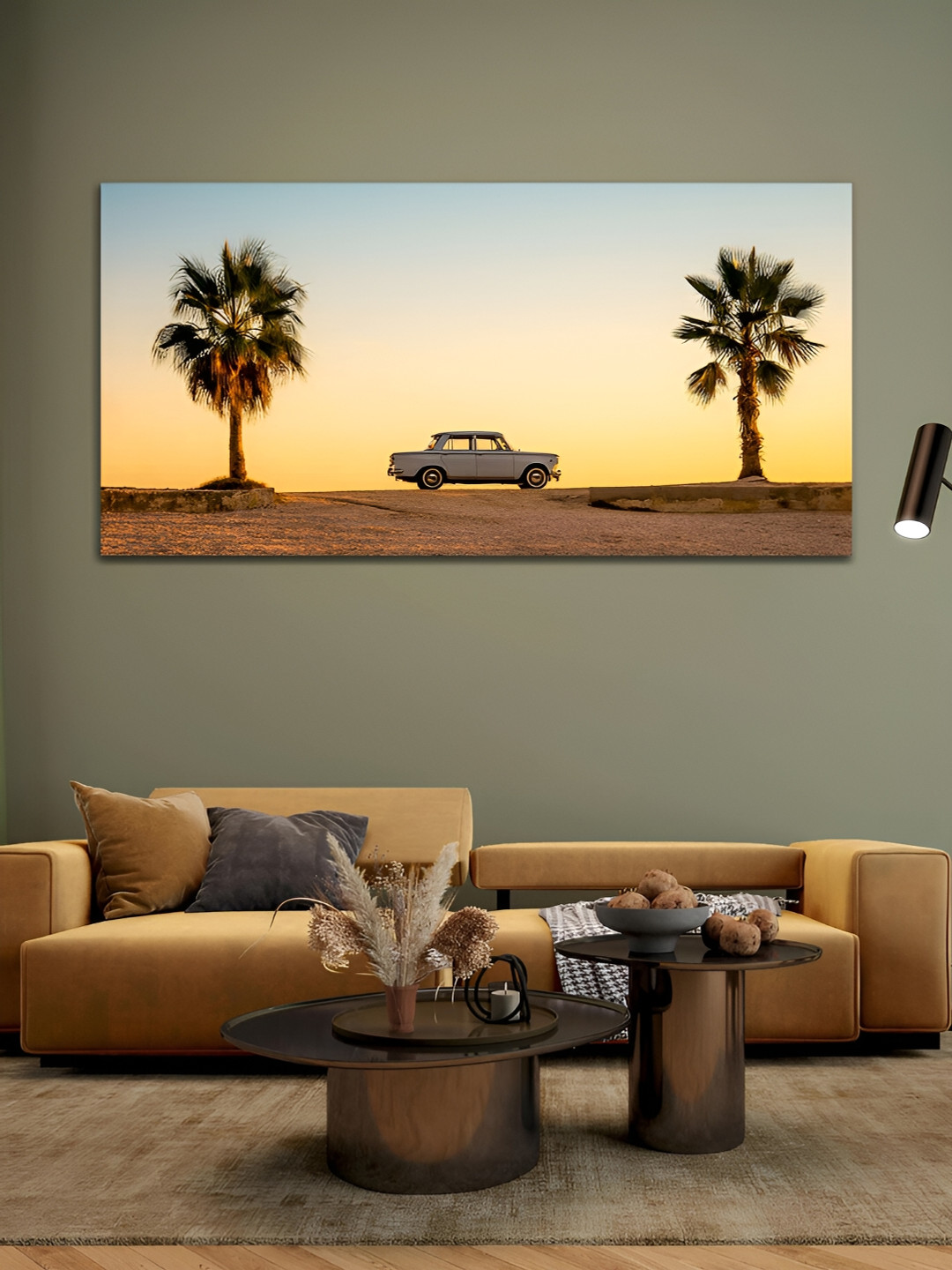 

MITHILA Handicrafts Grey & Brown Tree & Car Canvas Wall Art