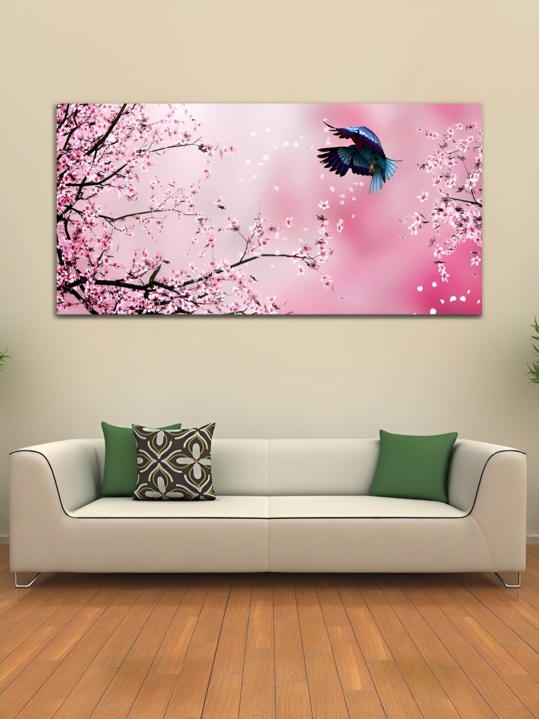 

MITHILA Handicrafts Pink & Blue Birds With Flowers Canvas Wall Art