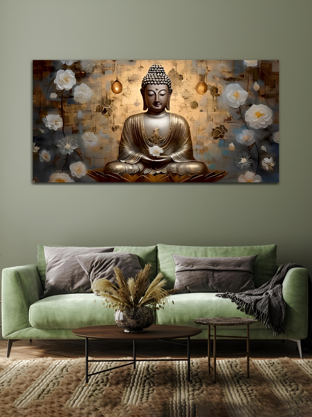 

MITHILA Handicrafts Grey & White Lord Buddha Canvas Wall Art