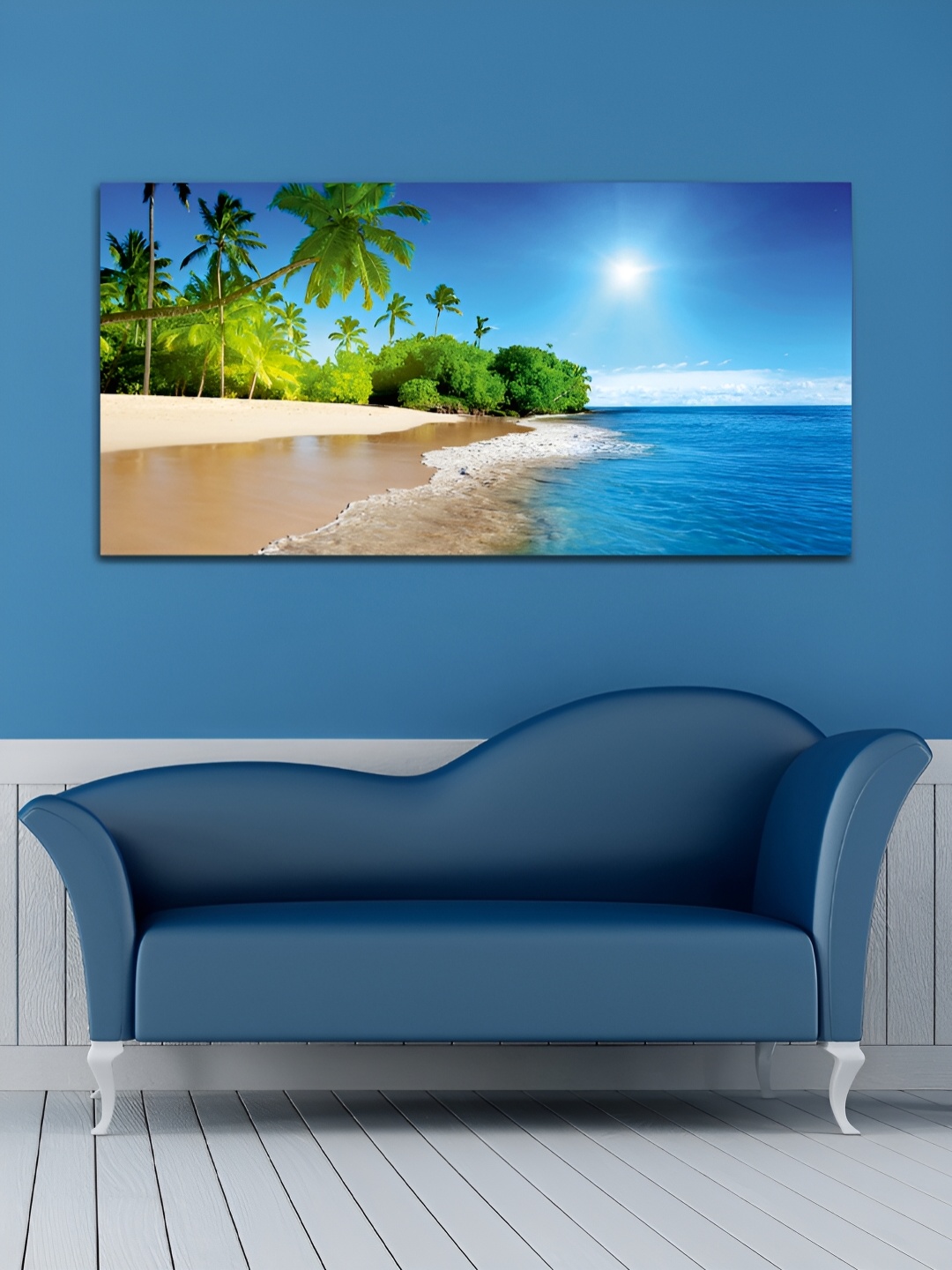 

MITHILA Handicrafts Blue & White Beach Canvas Wall Art