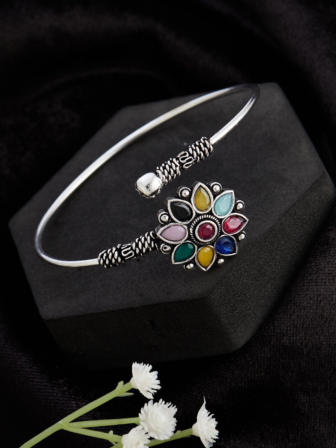 

ATIBELLE Silver-Plated Stone-Studded Bangle