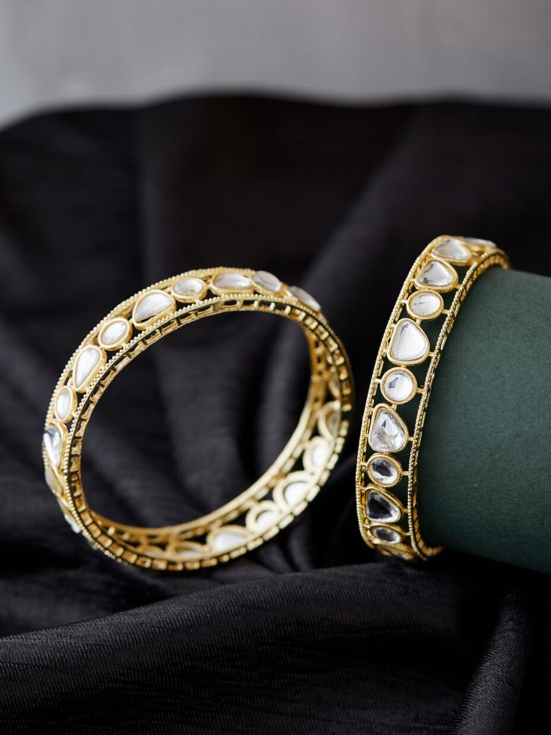 

ATIBELLE Set Of 2 Gold-Plated Kundan Studded Bangles