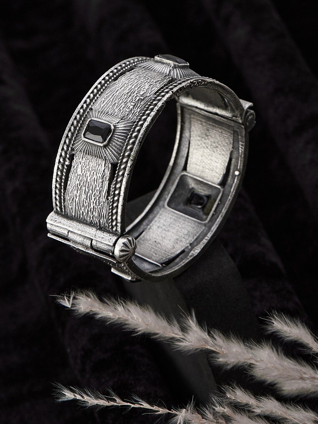 

ATIBELLE Silver-Plated Stone-Studded Kada Bangle