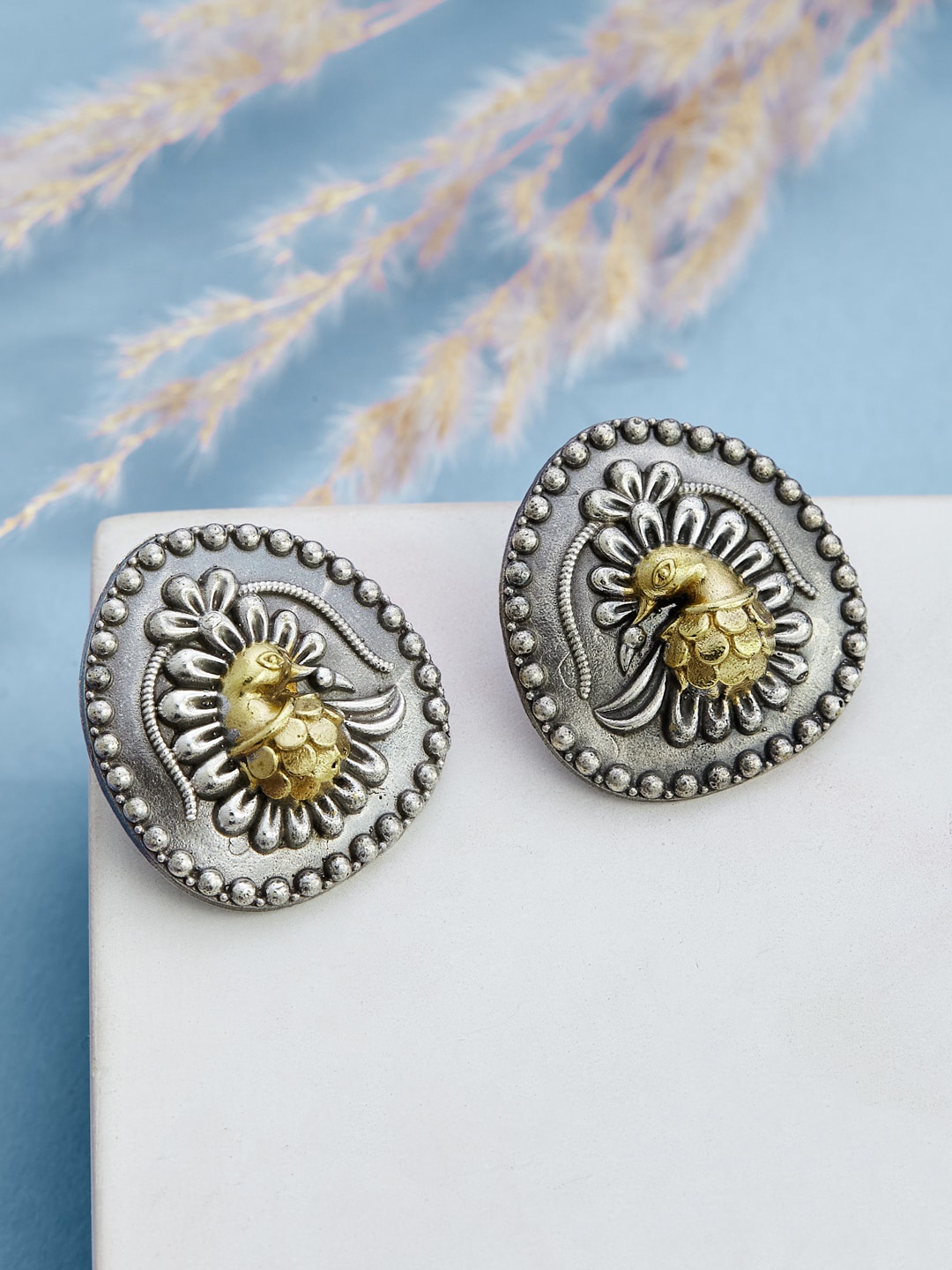 

ATIBELLE Silver-Plated Peacock Shaped Studs Earrings