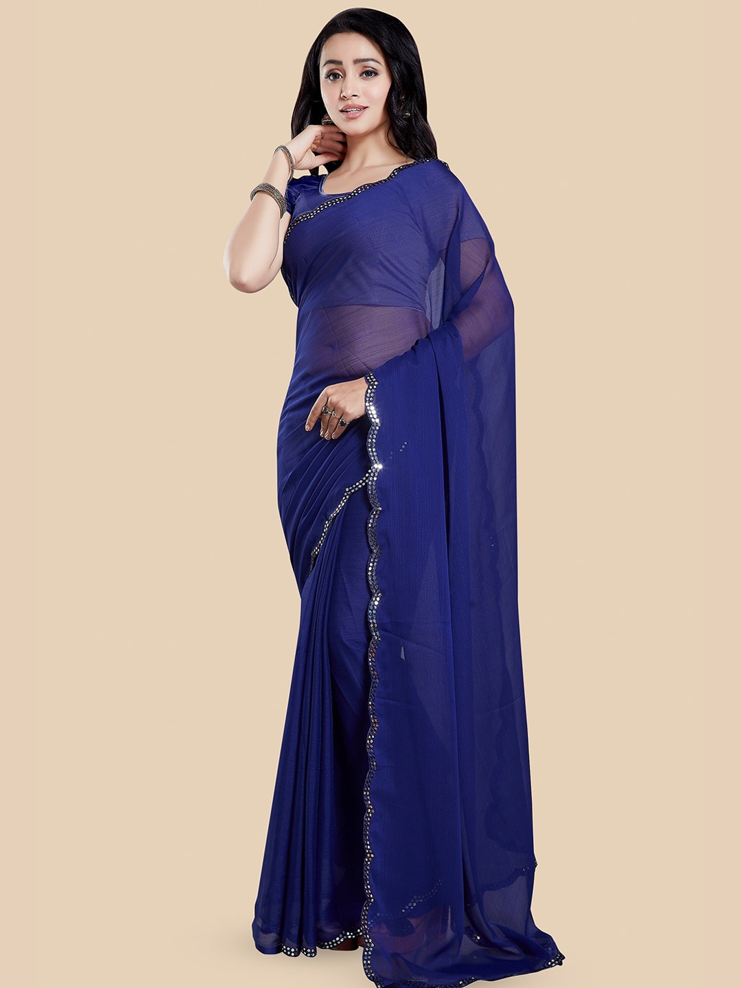 

Rani Saahiba Mirror Work Embellished Saree, Blue