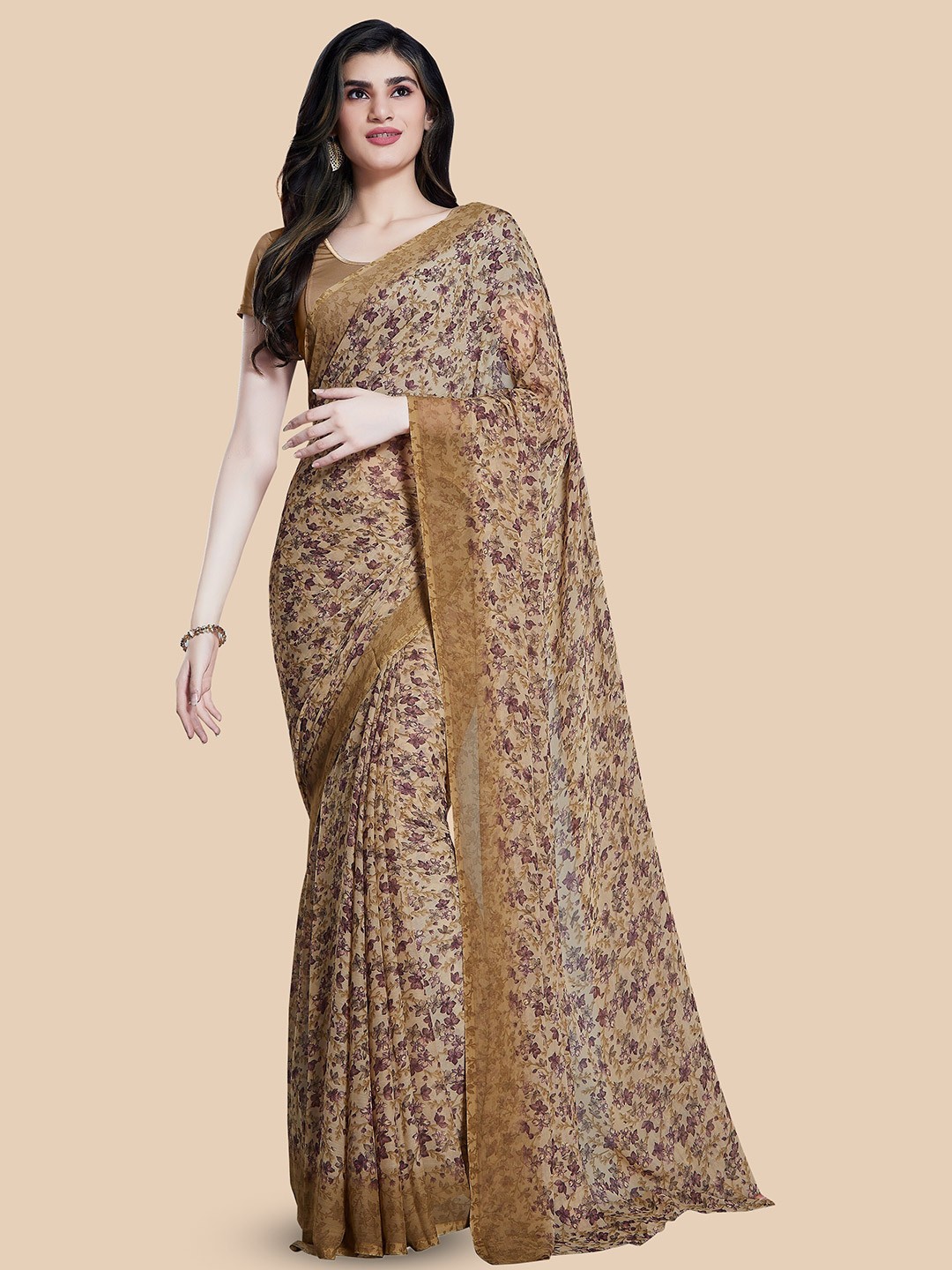 

Rani Saahiba Floral Printed Saree, Beige