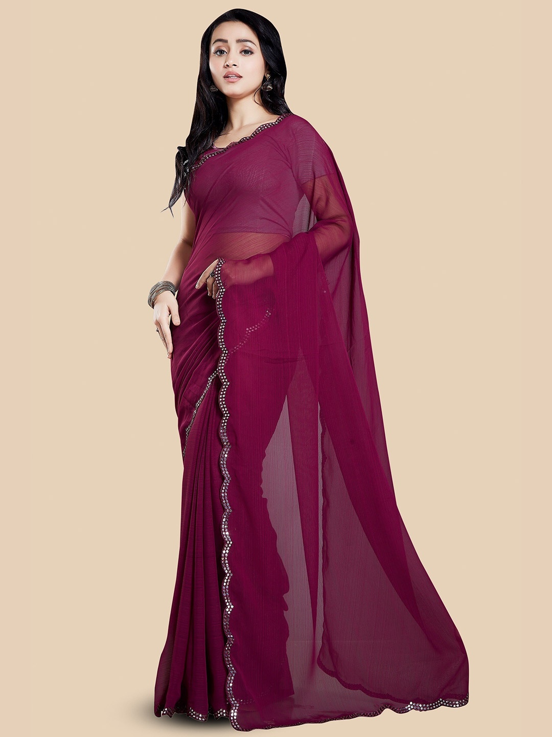 

Rani Saahiba Mirror Work Embellished Saree, Burgundy